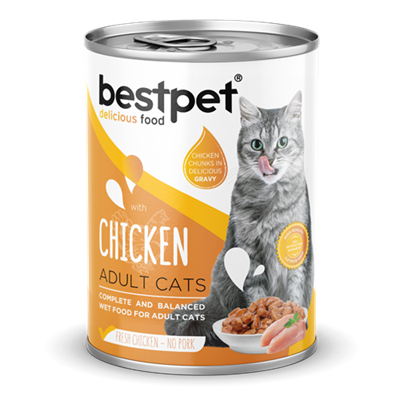 Bestpet Yetişkin Kediler İçin, Taze Tavuk Parça Etli Ve Soslu Yaş Mama 400 gr