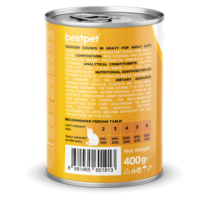 Bestpet Yetişkin Kediler İçin, Taze Tavuk Parça Etli Ve Soslu Yaş Mama 400 gr