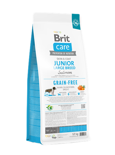 Brit Care Deri Ve Tüy Hassasiyeti Olan Büyük Irk Genç Köpekler İçin, Tahılsız, Somonlu Kuru Mama 12 kg