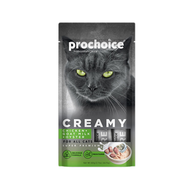 Prochoice Creamy Kediler İçin Tavuklu, Keçi Sütlü ve İstridyeli Sıvı Ödül Maması 4x15 gr