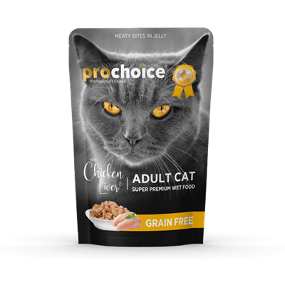 Prochoice Yetişkin Kediler İçin, Tahılsız, Jöle İçinde Tavuk Ve Ciğer Parça Etli Yaş Mama 85 gr