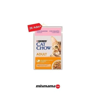 Cat Chow Pouch Jöle İçinde Somonlu ve Yeşil Fasulyeli Yetişkin Kedi Konservesi 26 x 85gr