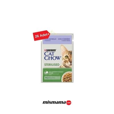 Cat Chow Pouch Sos İçinde Kuzu Etli ve Yeşil Fasulyeli Kısırlaştırılmış Kedi Konservesi 85gr 26 adet 