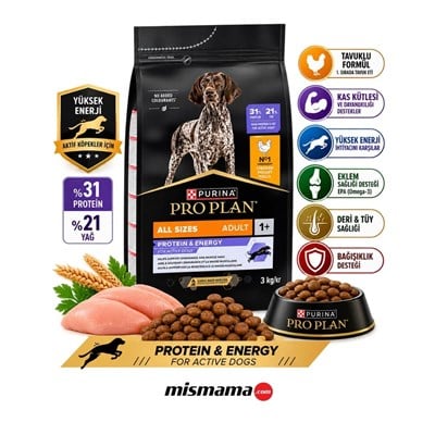 Purina Pro Plan Protein & Energy Tavuklu Aktif Yetişkin Köpek Maması 3 kg