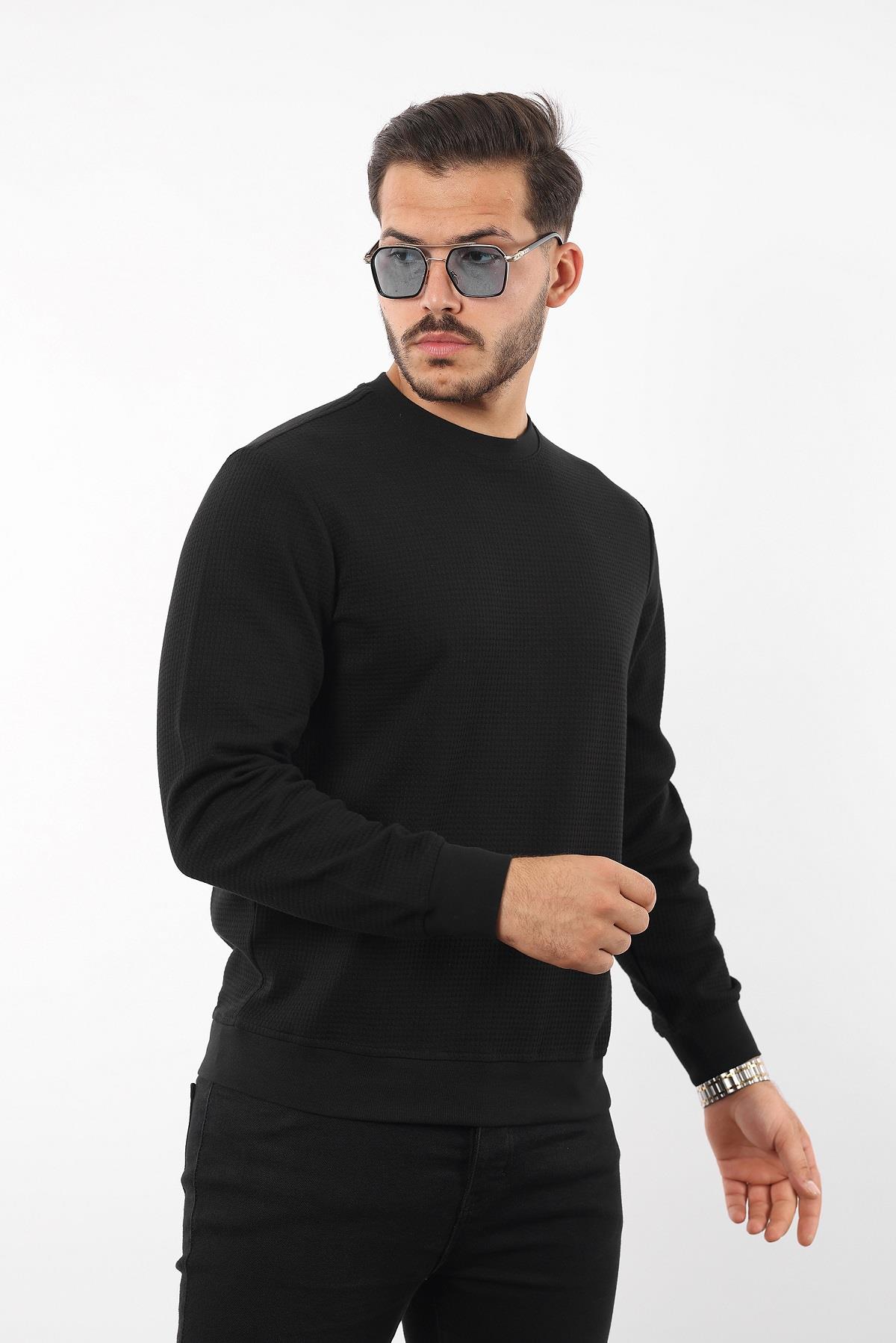 Waffle Dokulu Bisiklet Yaka Sweatshirt – Pamuk Viskon Regular Fit Rugatchi Exclusive