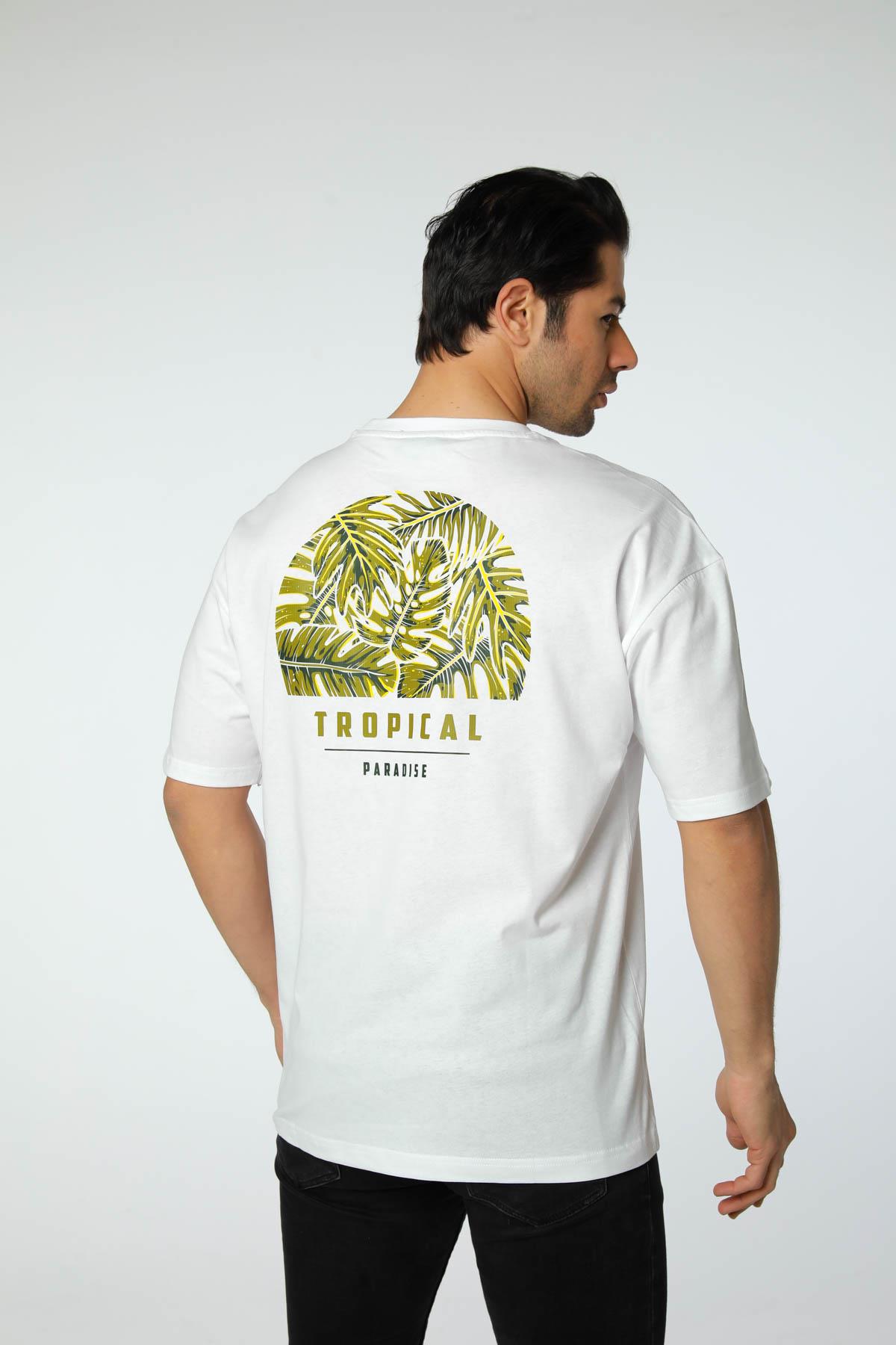 Baskılı Oversize Bisiklet Yaka T-Shirt