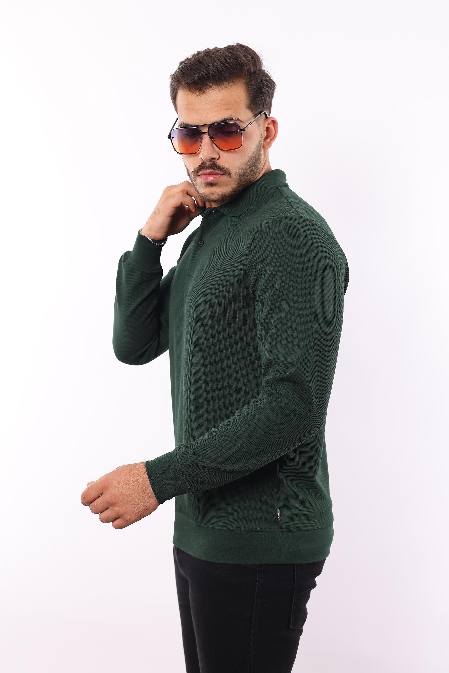 Waffle Dokuma Polo Yaka Sweatshirt – Pamuk Viskon Regular Fit Rugatchi Exclusive