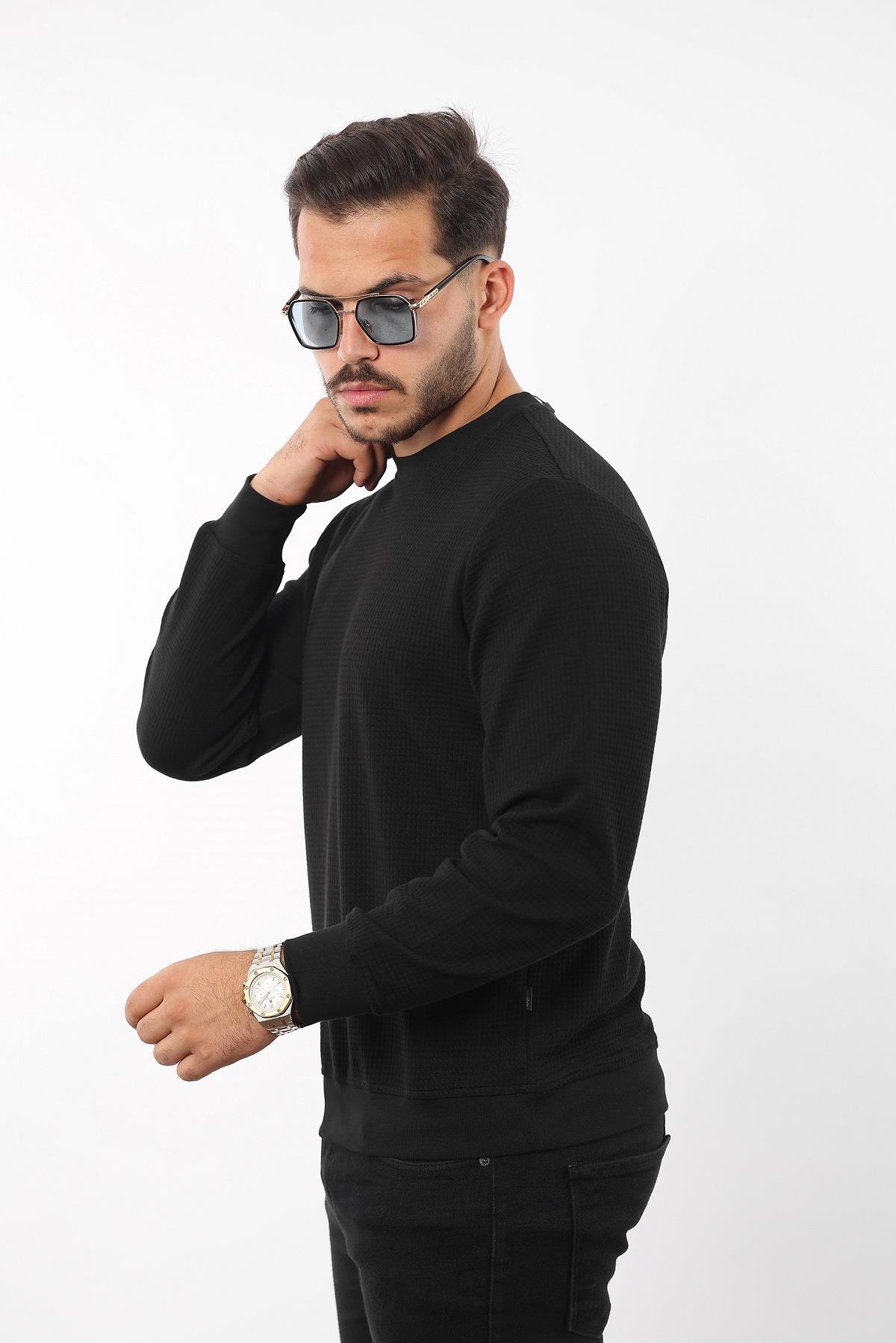 Waffle Dokulu Bisiklet Yaka Sweatshirt – Pamuk Viskon Regular Fit Rugatchi Exclusive