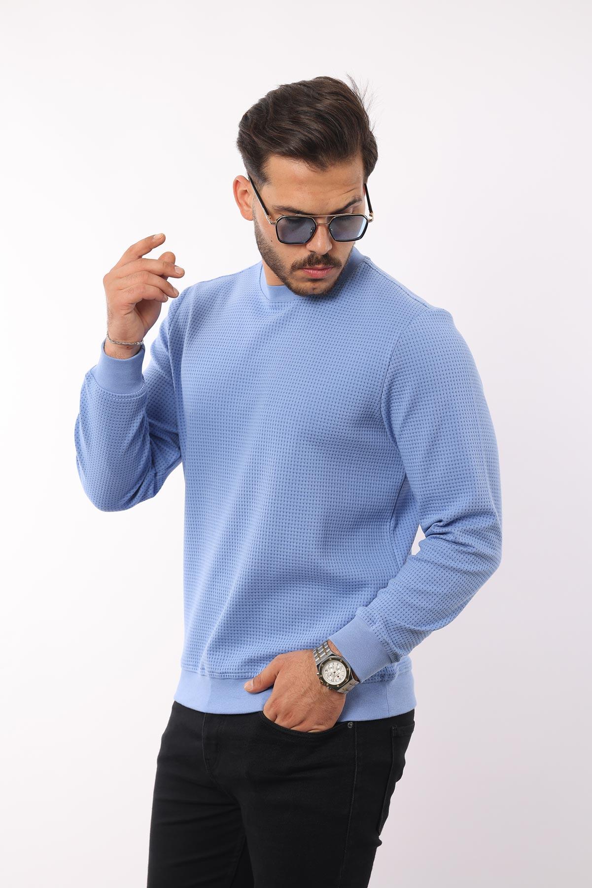 Waffle Dokulu Bisiklet Yaka Sweatshirt – Pamuk Viskon Regular Fit Rugatchi Exclusive