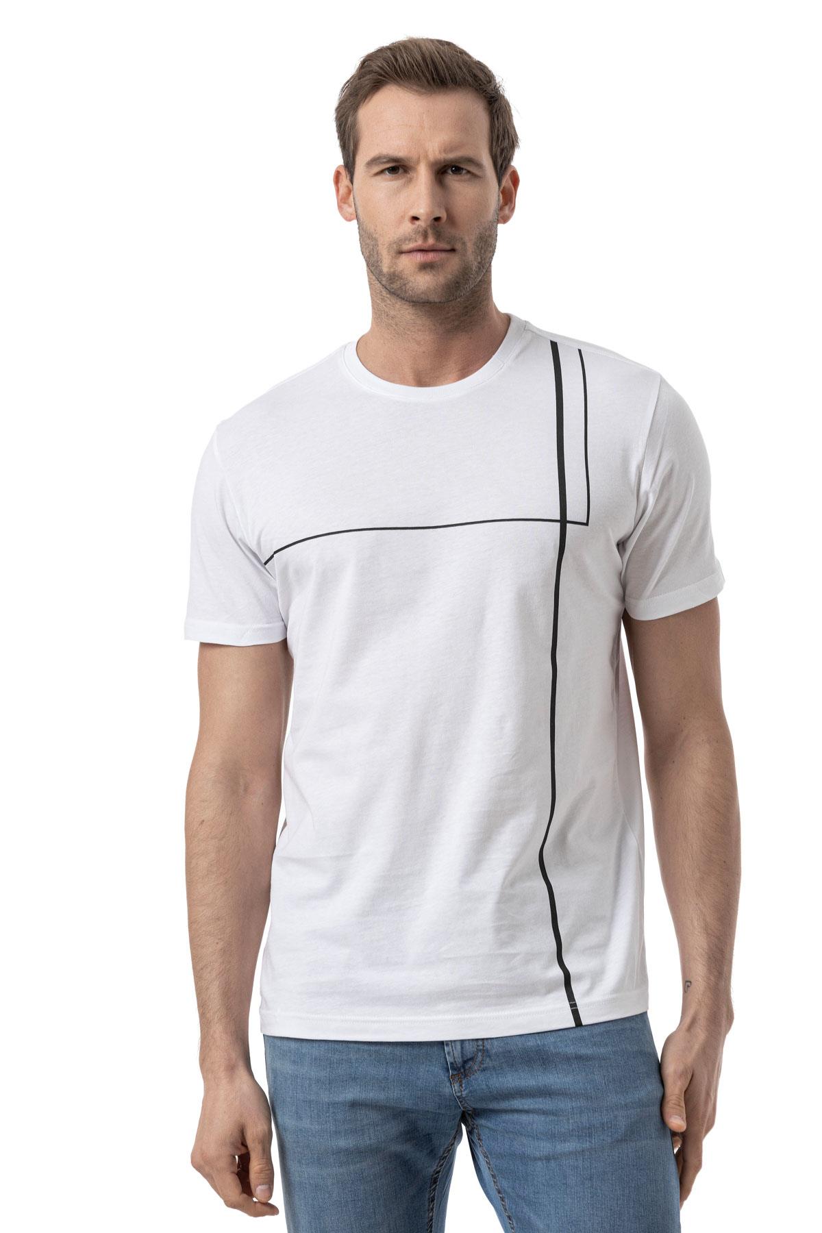 Baskılı Bisiklet Yaka T-Shirt