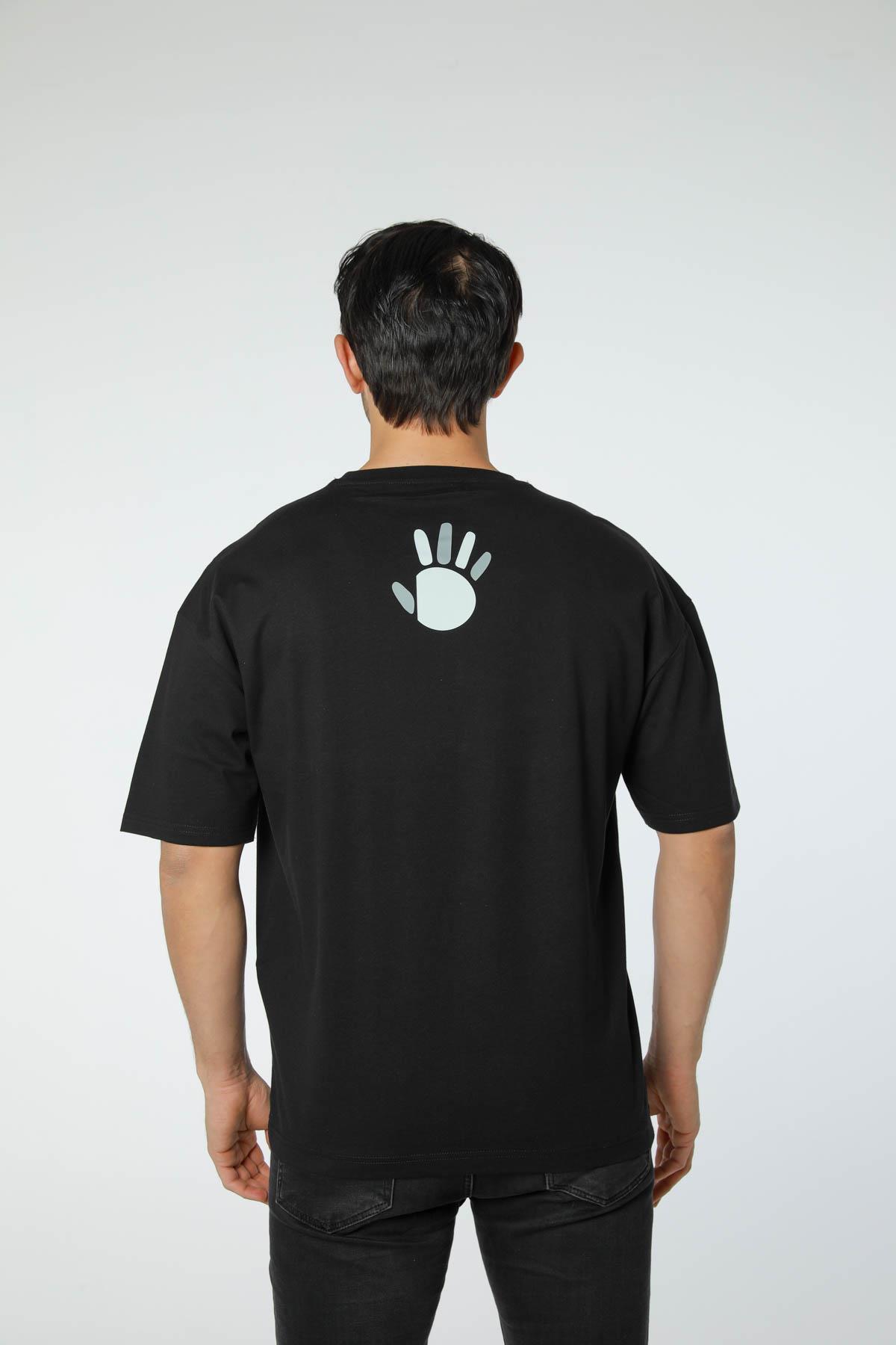 Baskılı Oversize Bisiklet Yaka T-Shirt