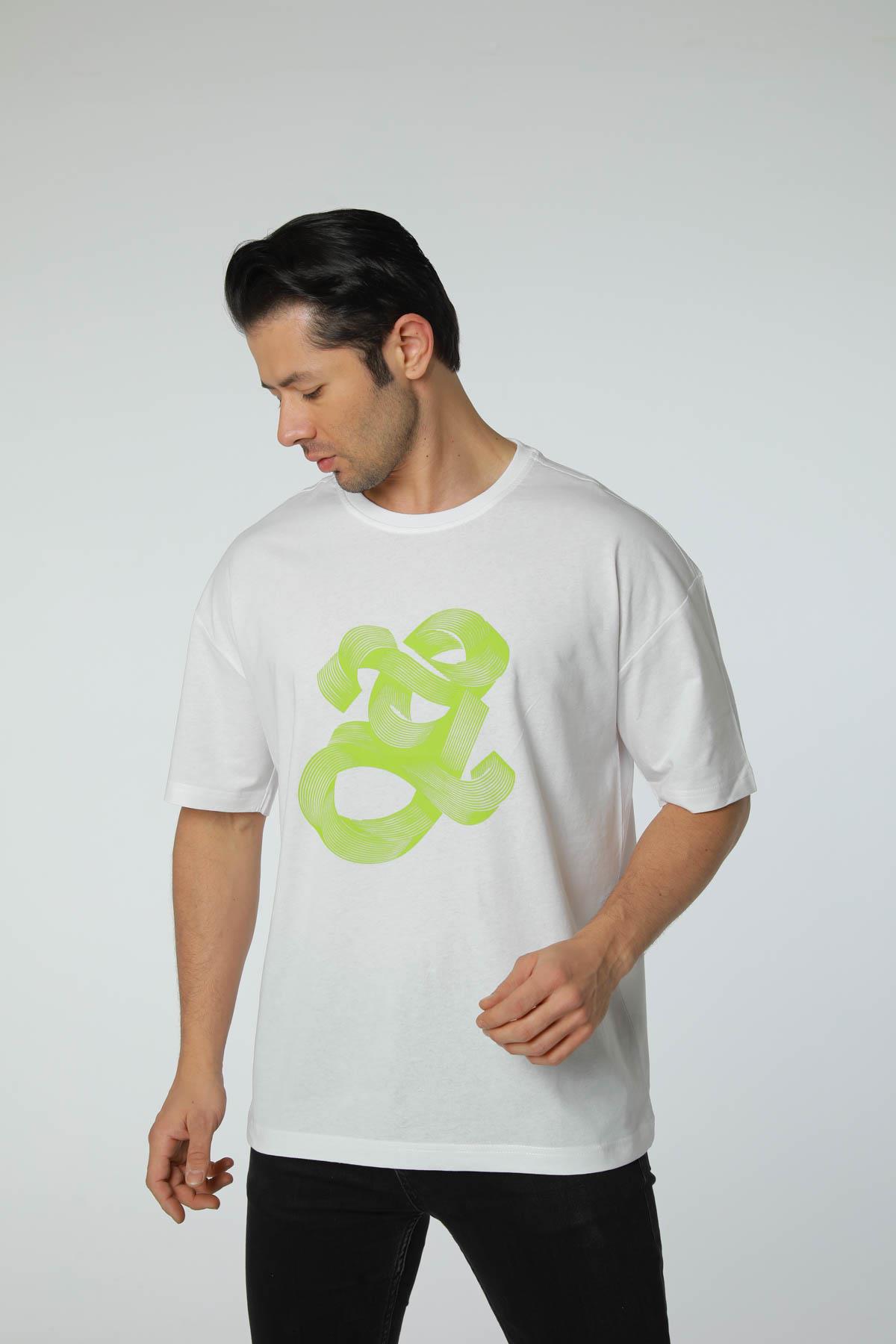 Baskılı Oversize Bisiklet Yaka T-Shirt