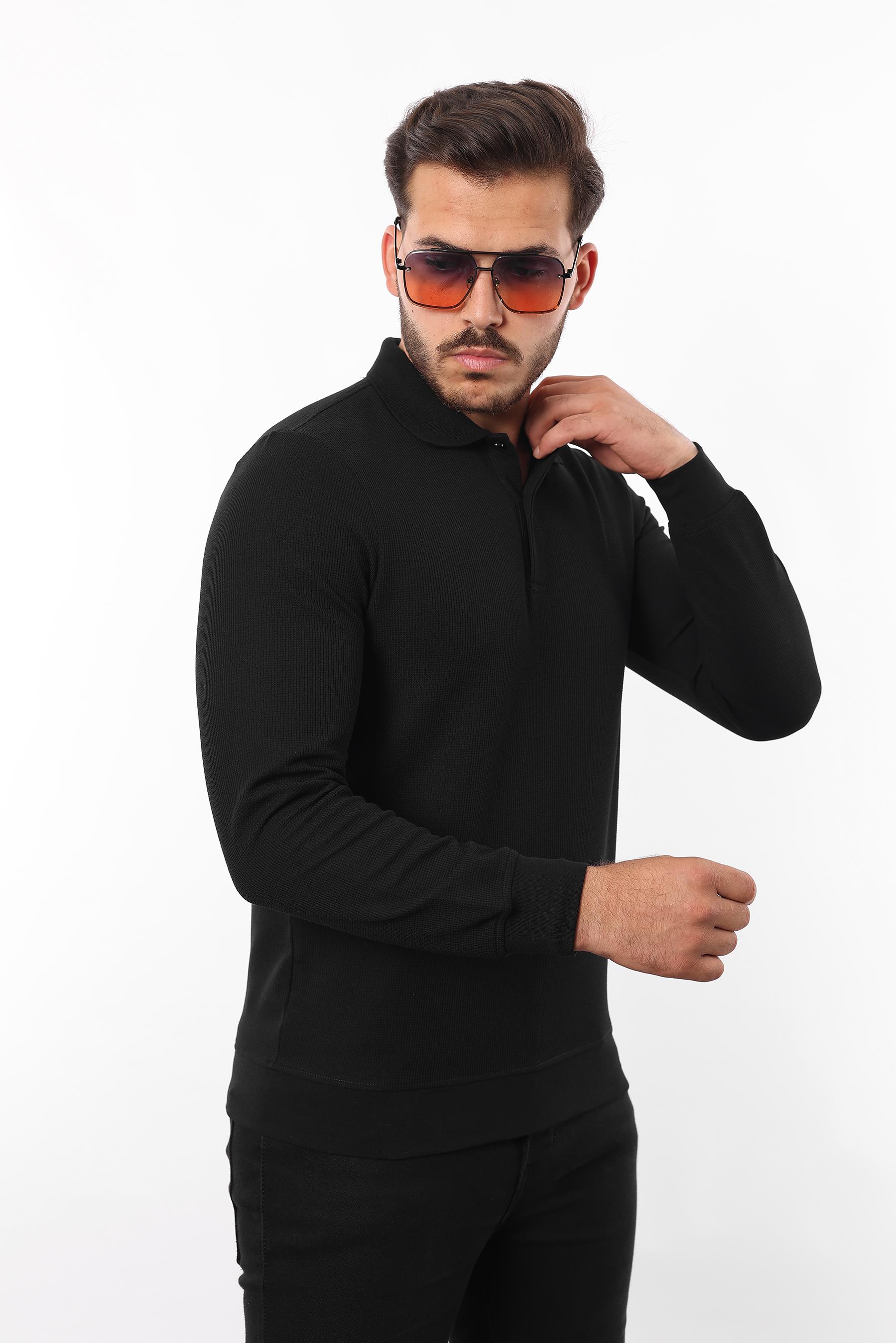 Waffle Dokuma Polo Yaka Sweatshirt – Pamuk Viskon Regular Fit Rugatchi Exclusive