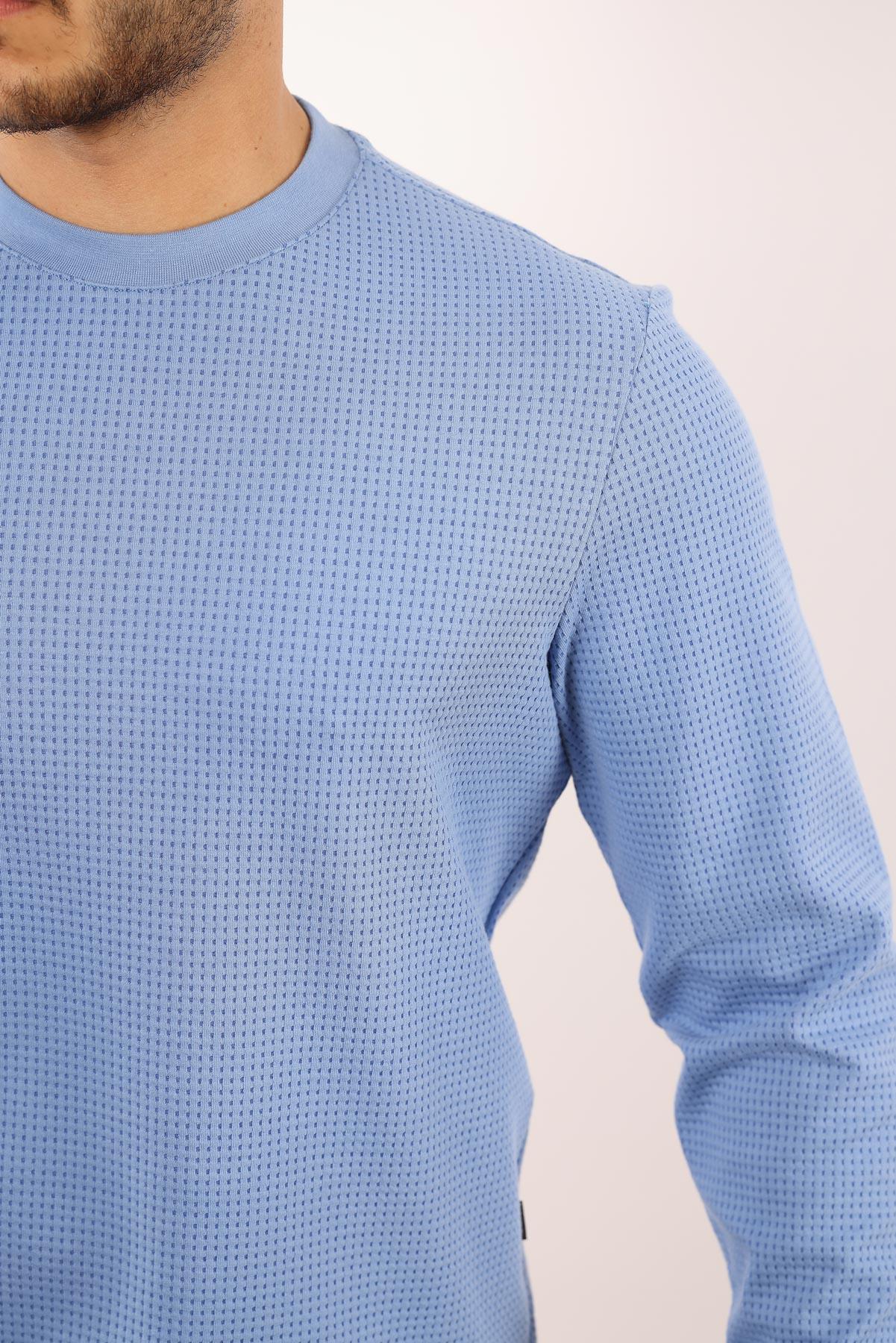 Waffle Dokulu Bisiklet Yaka Sweatshirt – Pamuk Viskon Regular Fit Rugatchi Exclusive