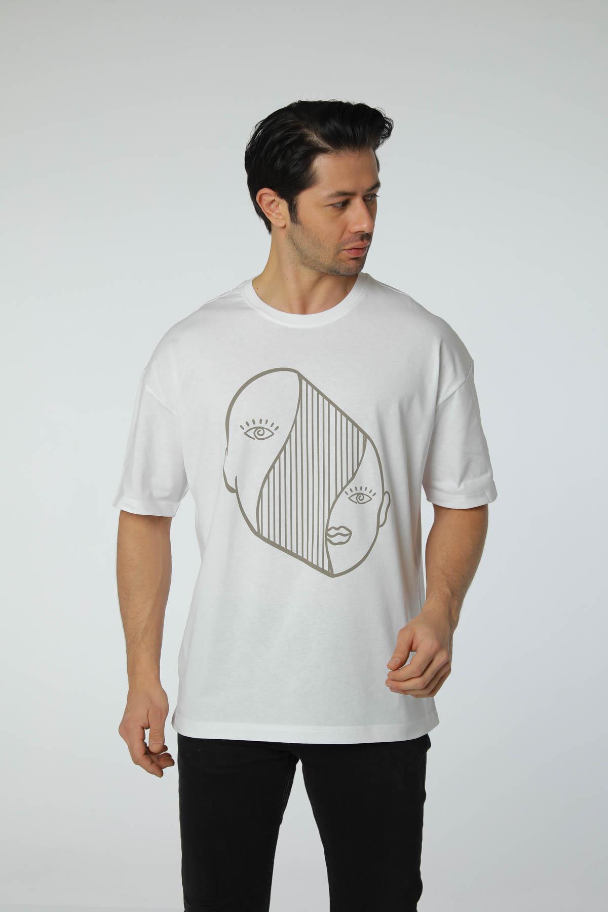 Baskılı Oversize Bisiklet Yaka T-Shirt