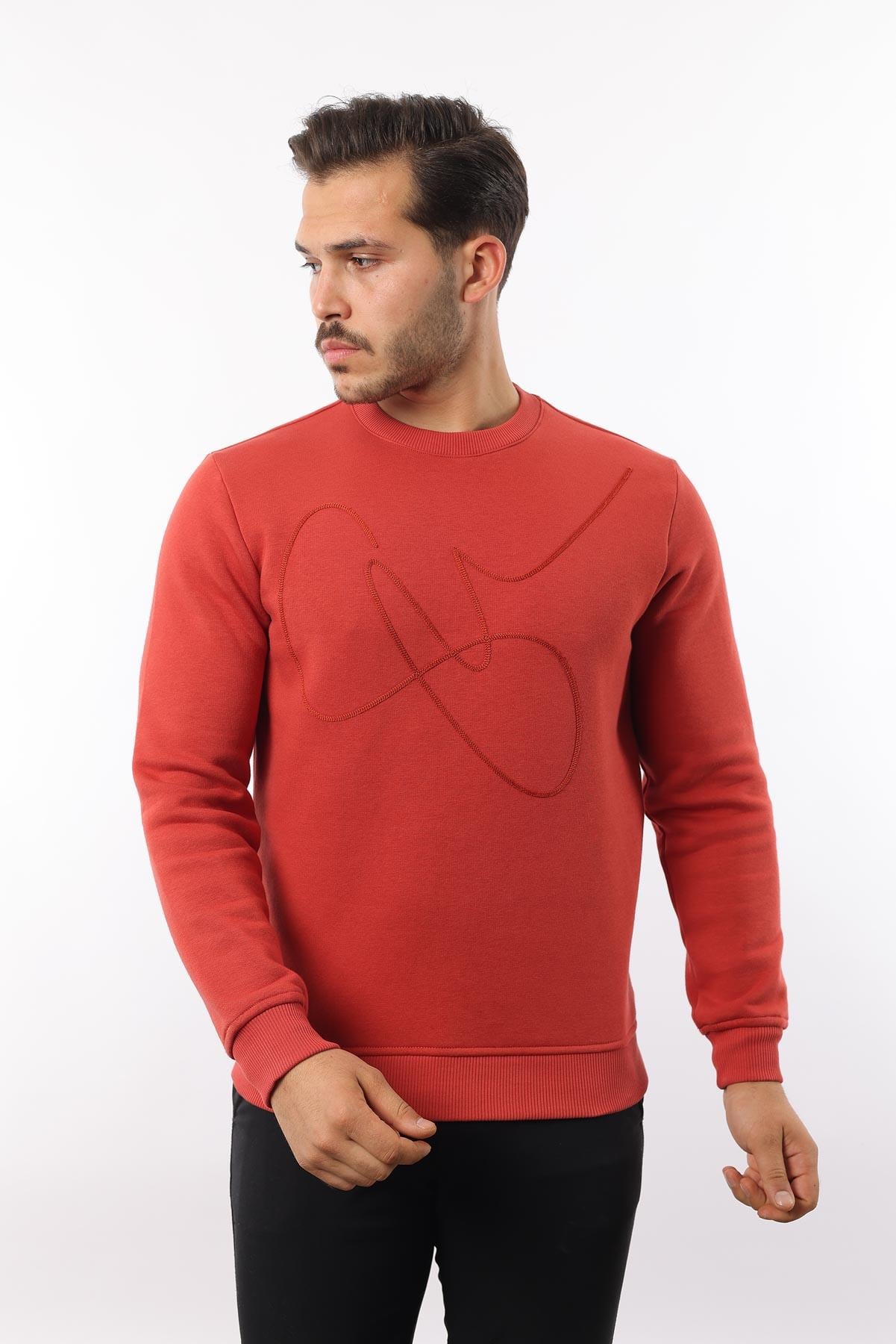 3 İplik Şardonlu Bisiklet Yaka Sweatshirt – Pamuk Viskon Regular Fit Rugatchi Exclusive