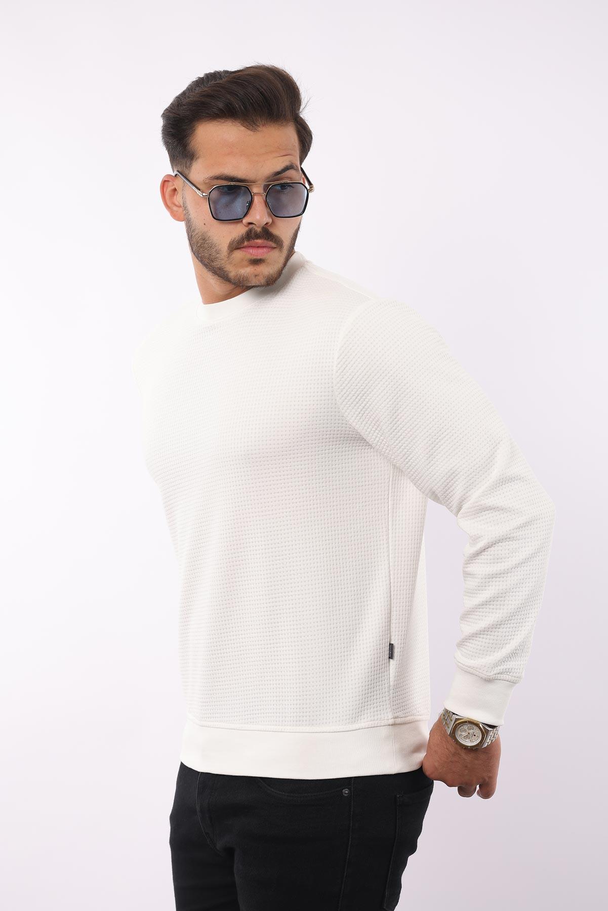 Waffle Dokulu Bisiklet Yaka Sweatshirt – Pamuk Viskon Regular Fit Rugatchi Exclusive