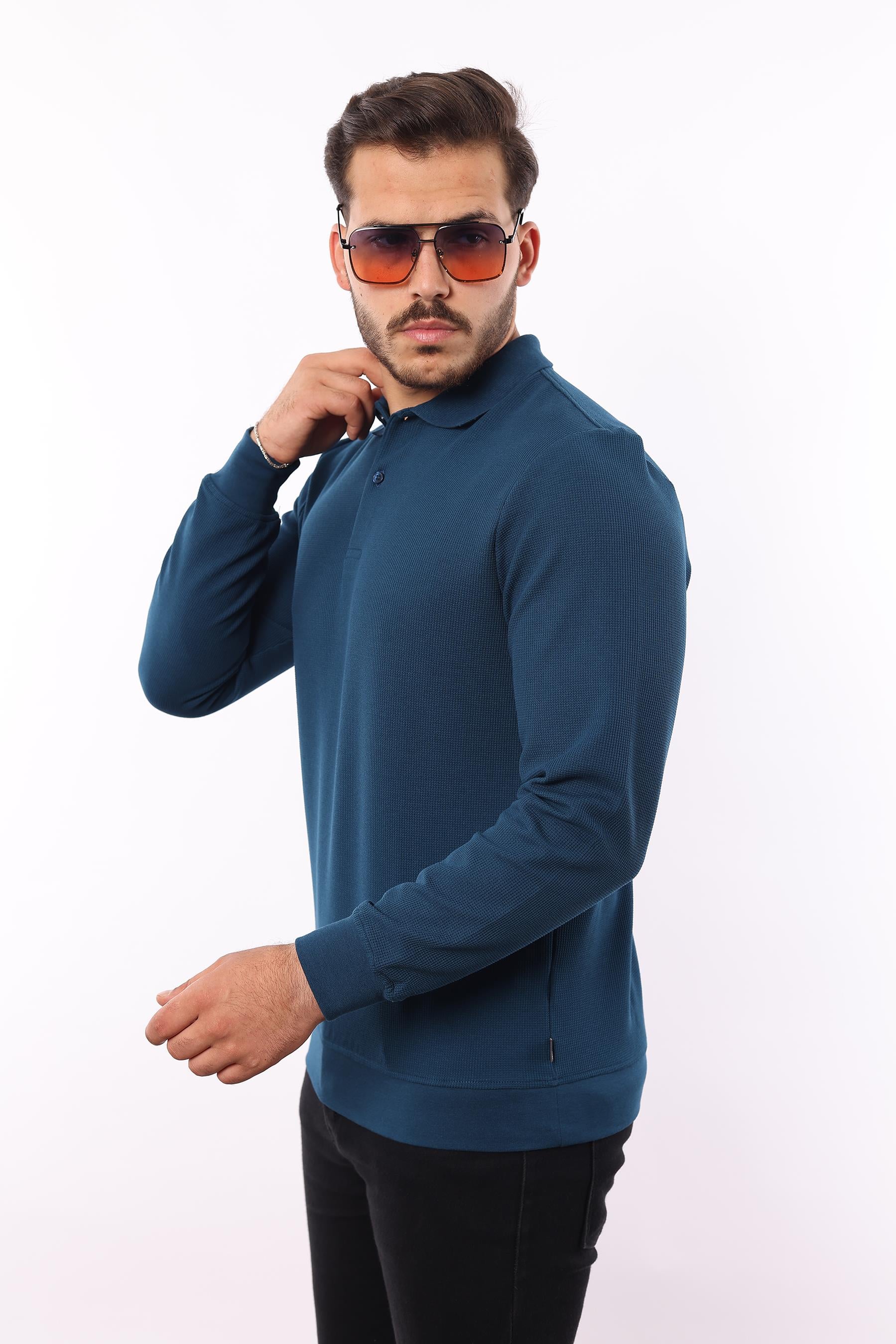 Waffle Dokuma Polo Yaka Sweatshirt – Pamuk Viskon Regular Fit Rugatchi Exclusive