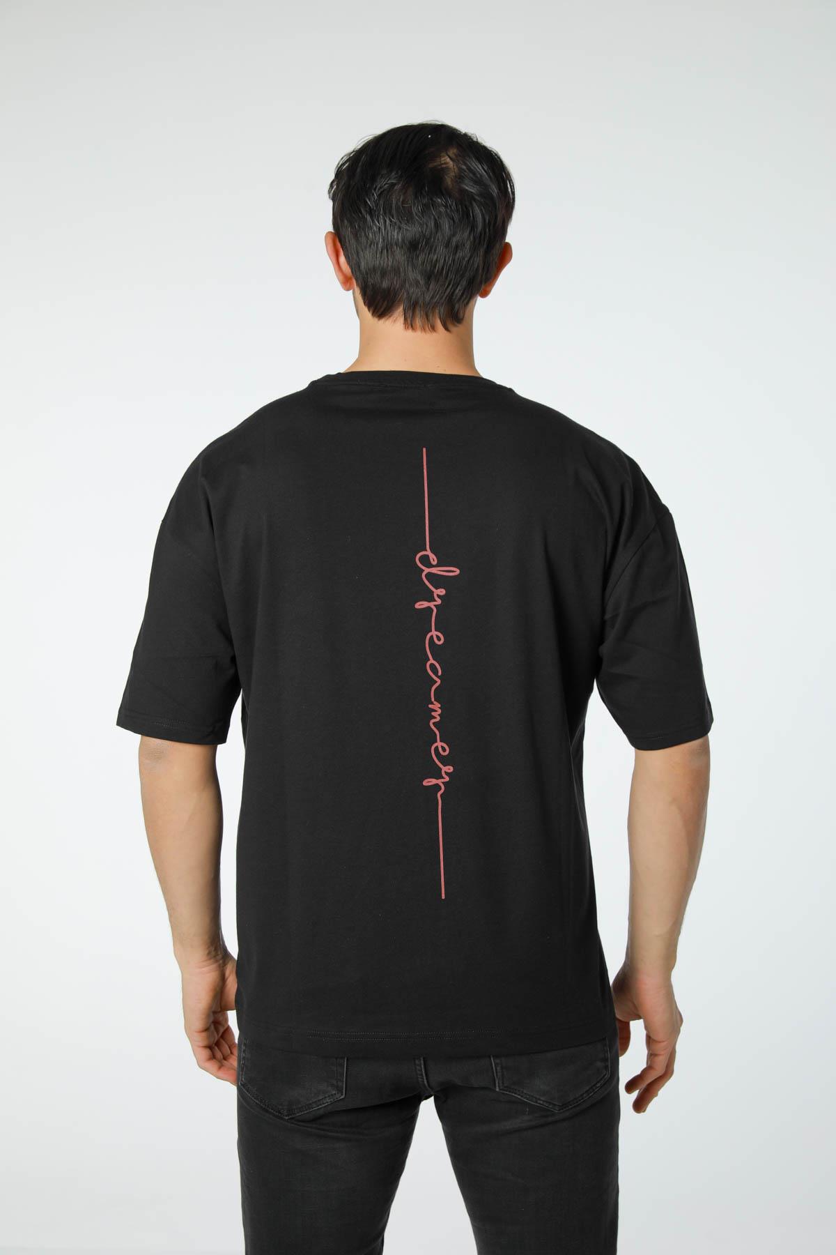 Baskılı Oversize Bisiklet Yaka T-Shirt