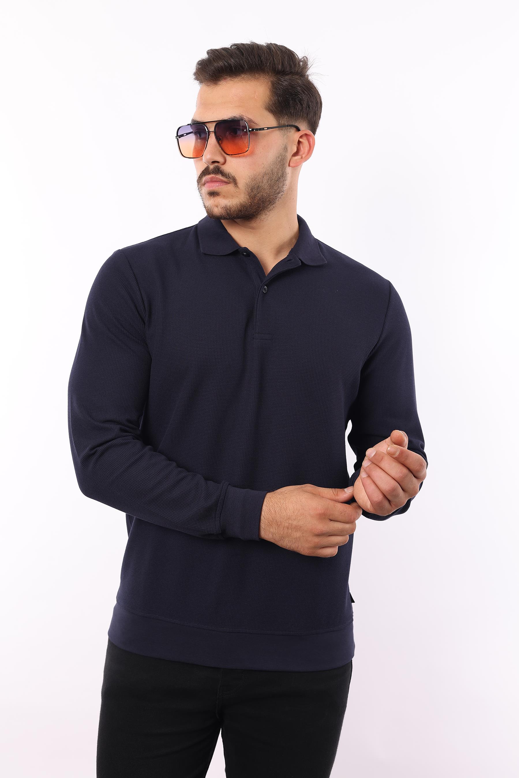 Waffle Dokuma Polo Yaka Sweatshirt – Pamuk Viskon Regular Fit Rugatchi Exclusive
