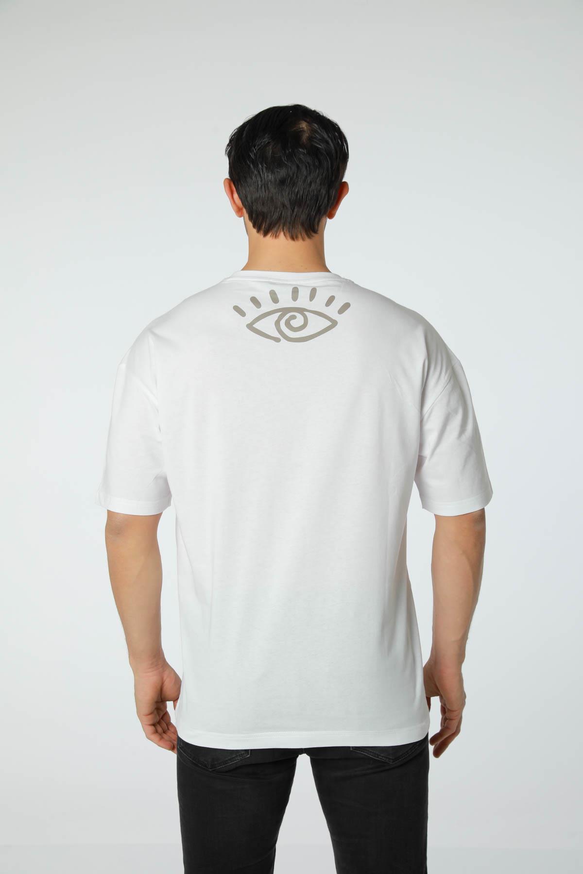 Baskılı Oversize Bisiklet Yaka T-Shirt