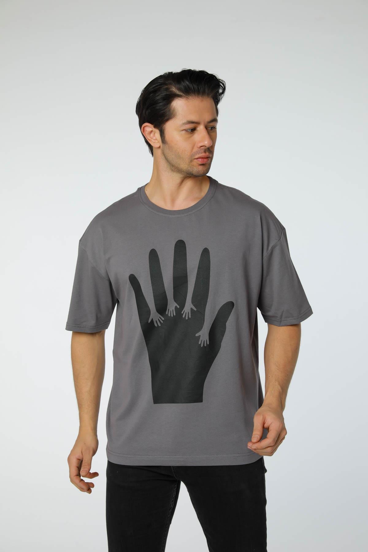 Baskılı Oversize Bisiklet Yaka - T-Shirt