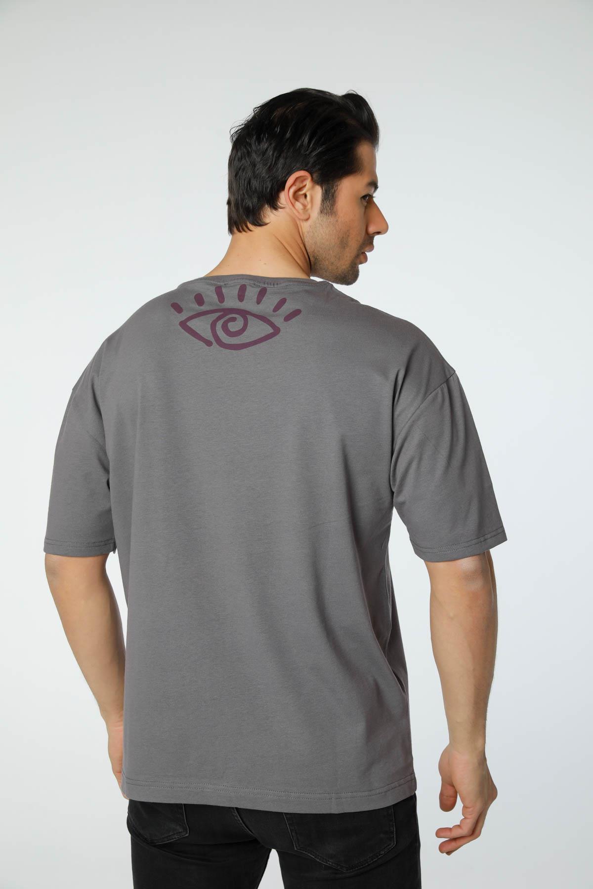 Baskılı Oversize Bisiklet Yaka T-Shirt