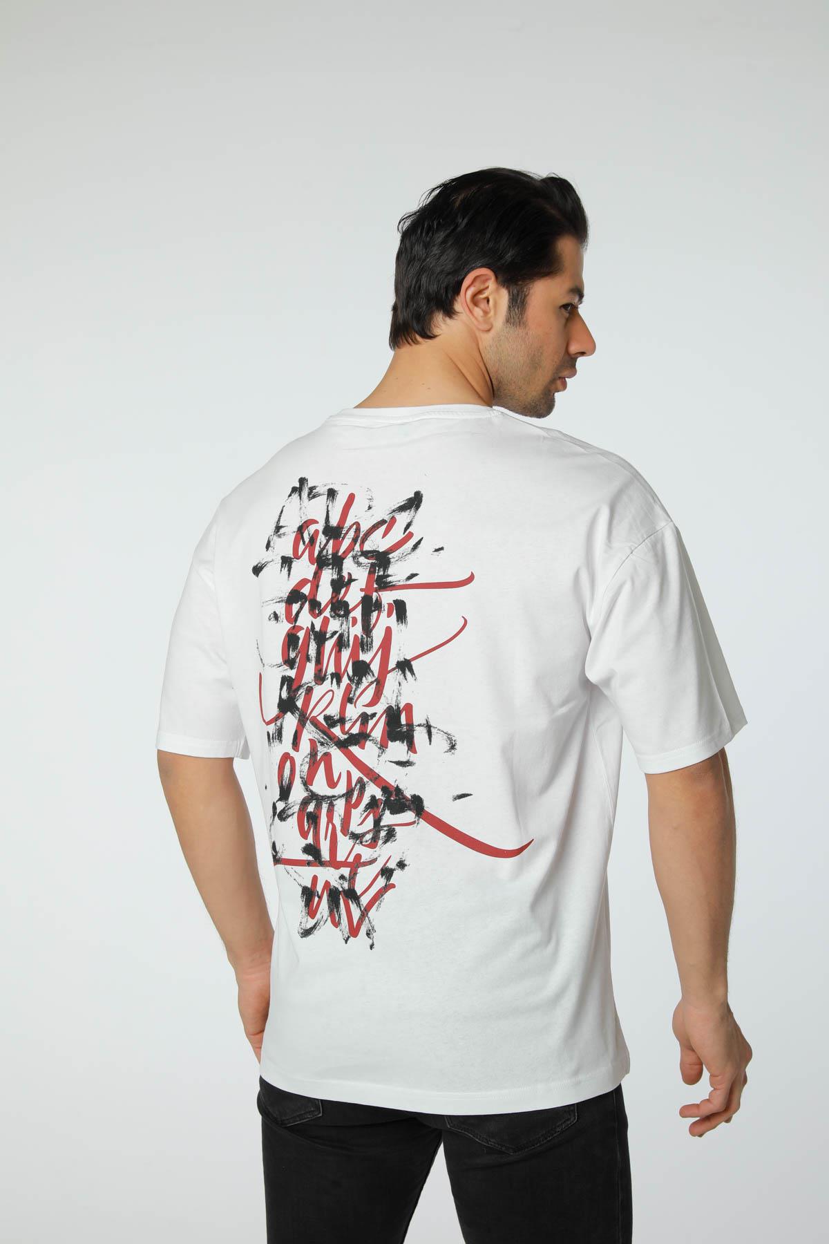 Baskılı Oversize Bisiklet Yaka T-Shirt