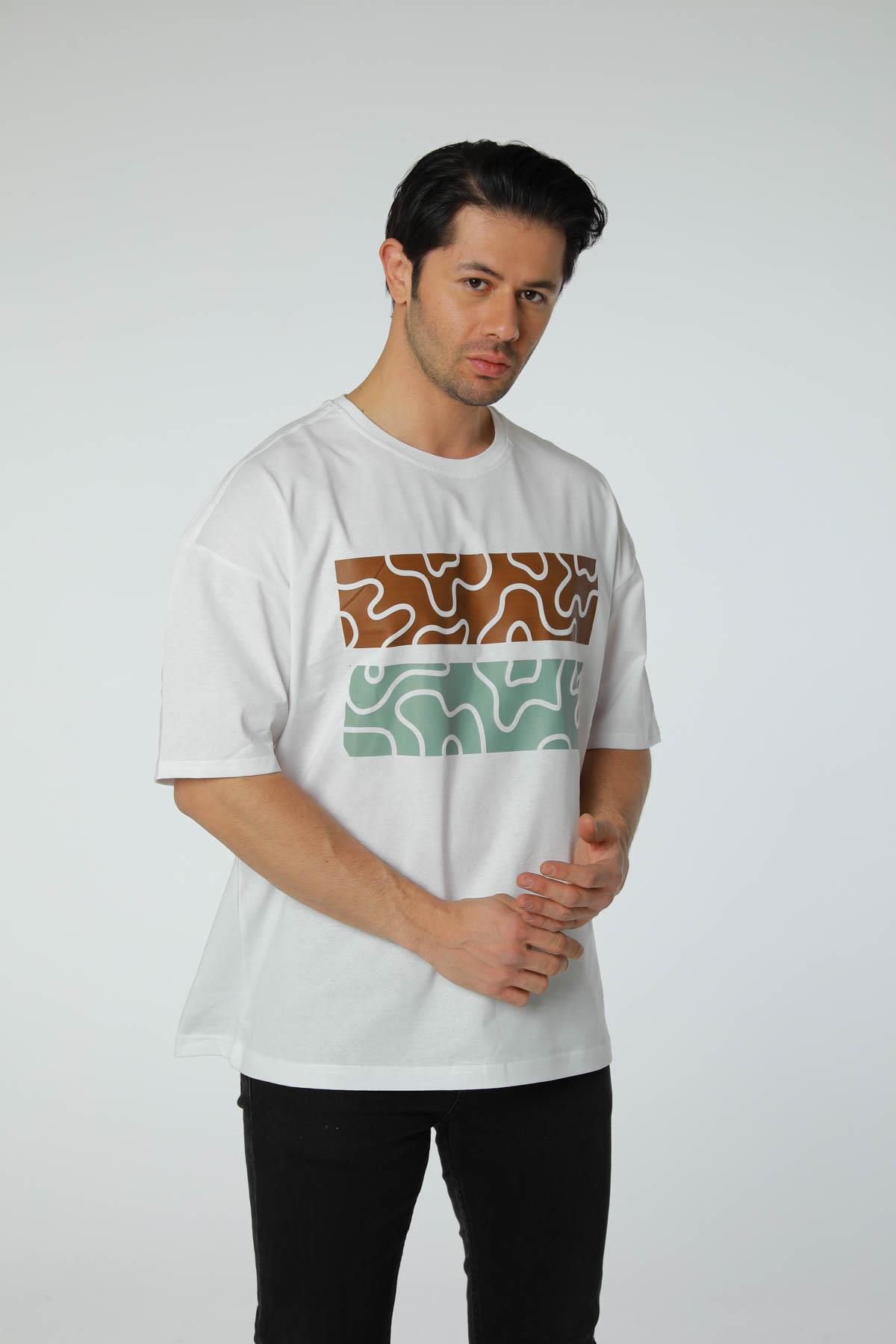 Baskılı Oversize Bisiklet Yaka T-Shirt