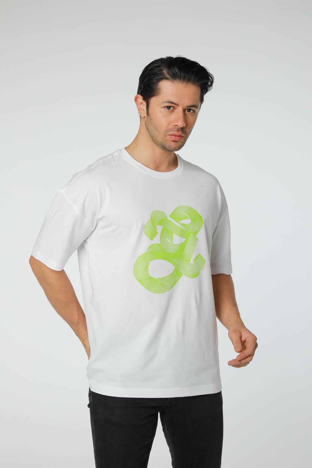 Baskılı Oversize Bisiklet Yaka T-Shirt