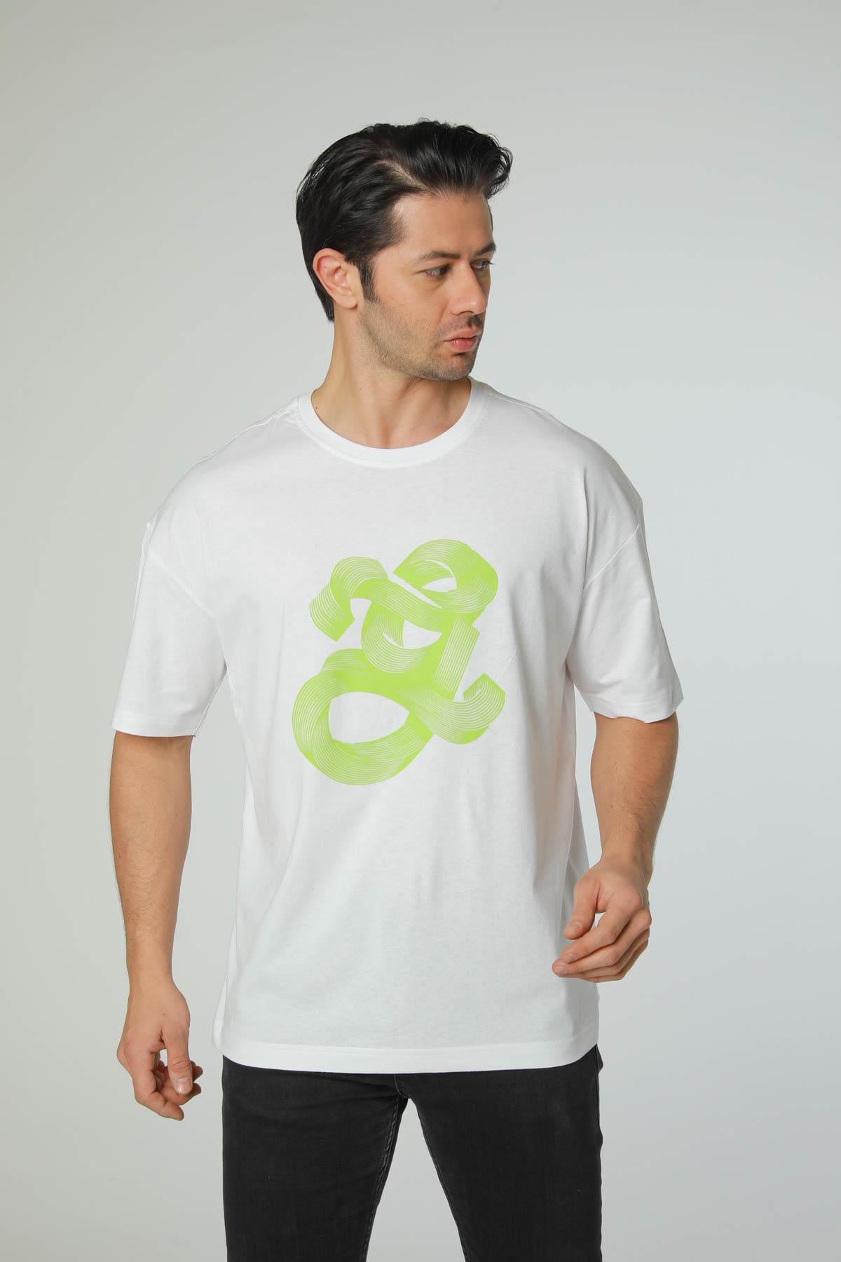 Baskılı Oversize Bisiklet Yaka T-Shirt