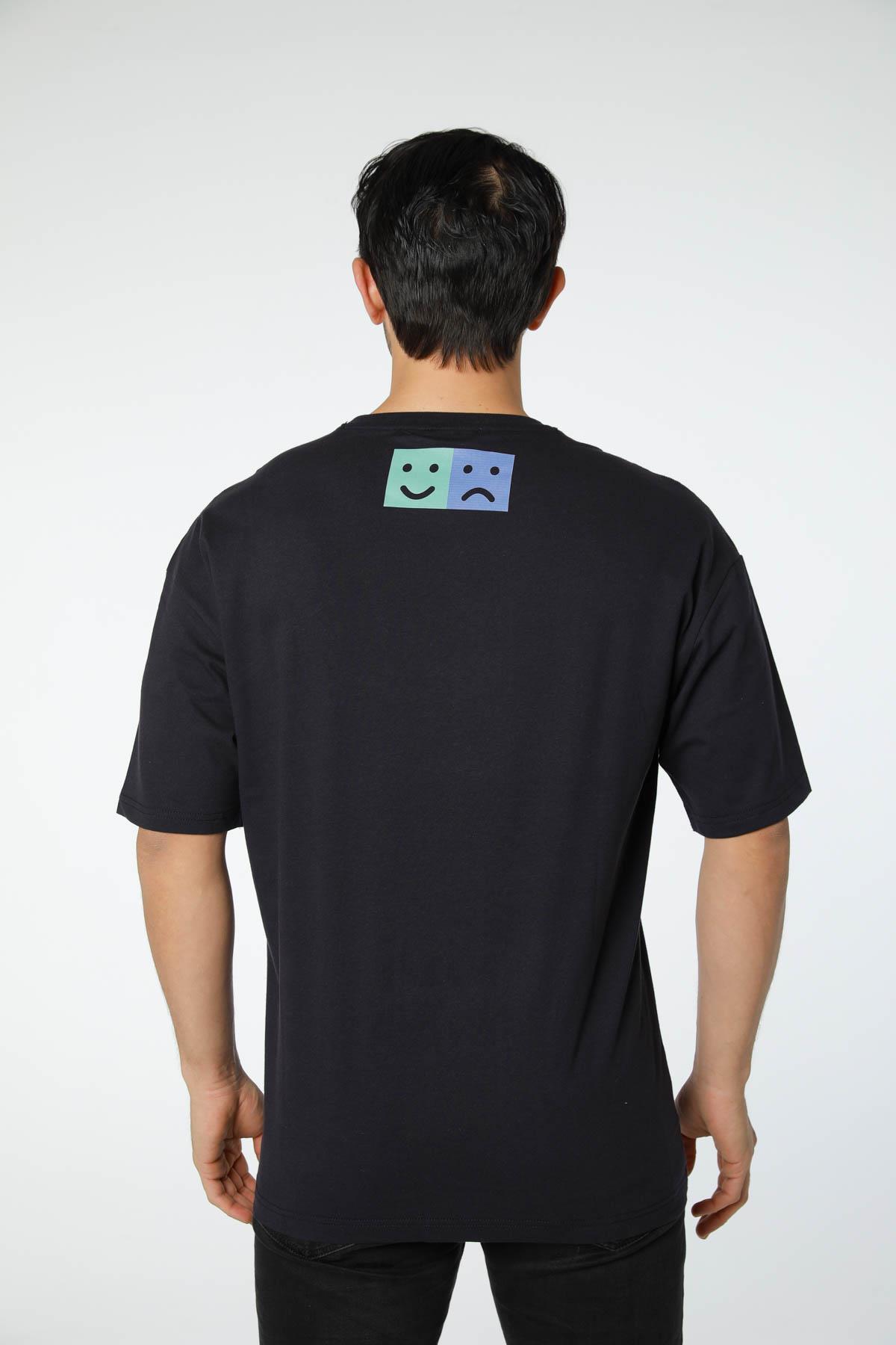Baskılı Oversize Bisiklet Yaka T-Shirt