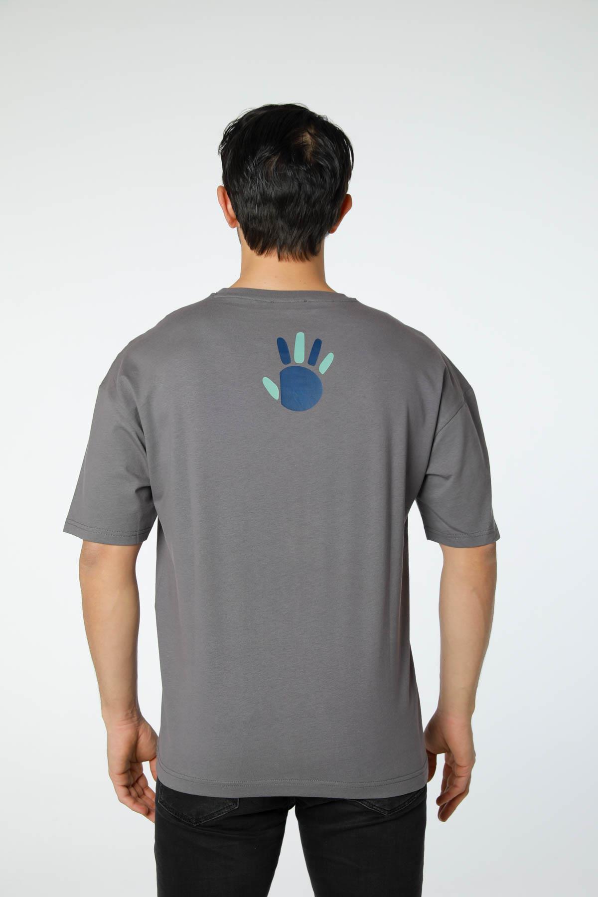 Baskılı Oversize Bisiklet Yaka T-Shirt