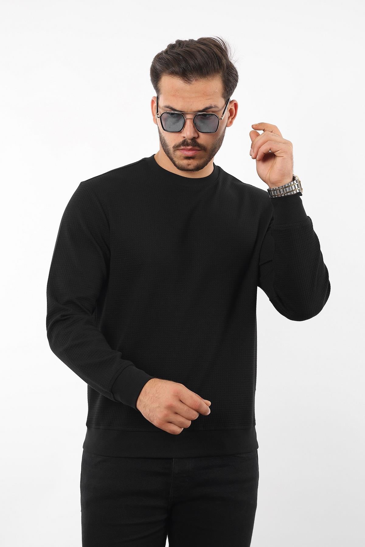 Waffle Dokulu Bisiklet Yaka Sweatshirt – Pamuk Viskon Regular Fit Rugatchi Exclusive