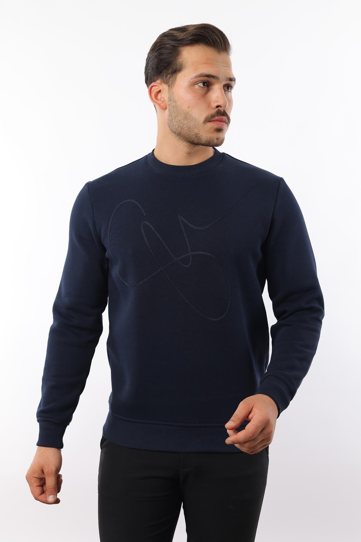 3 İplik Şardonlu Bisiklet Yaka Sweatshirt – Pamuk Viskon Regular Fit Rugatchi Exclusive