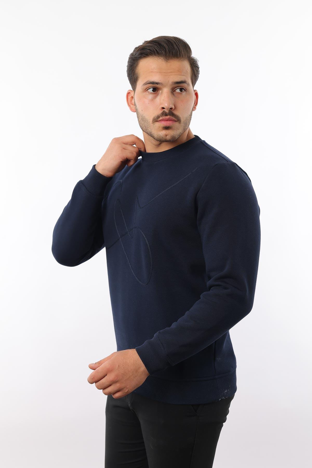 3 İplik Şardonlu Bisiklet Yaka Sweatshirt – Pamuk Viskon Regular Fit Rugatchi Exclusive