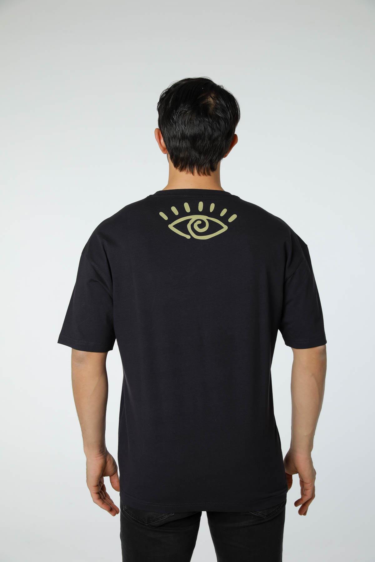 Baskılı Oversize Bisiklet Yaka T-Shirt