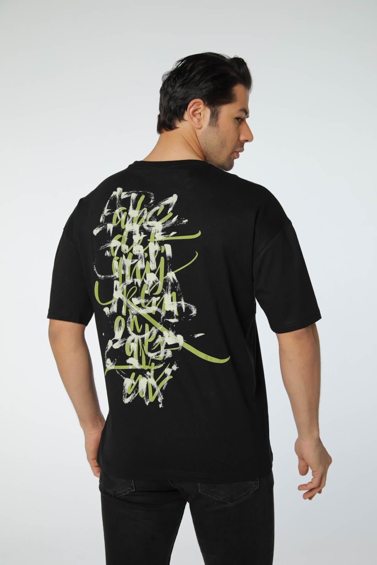 Baskılı Oversize Bisiklet Yaka T-Shirt