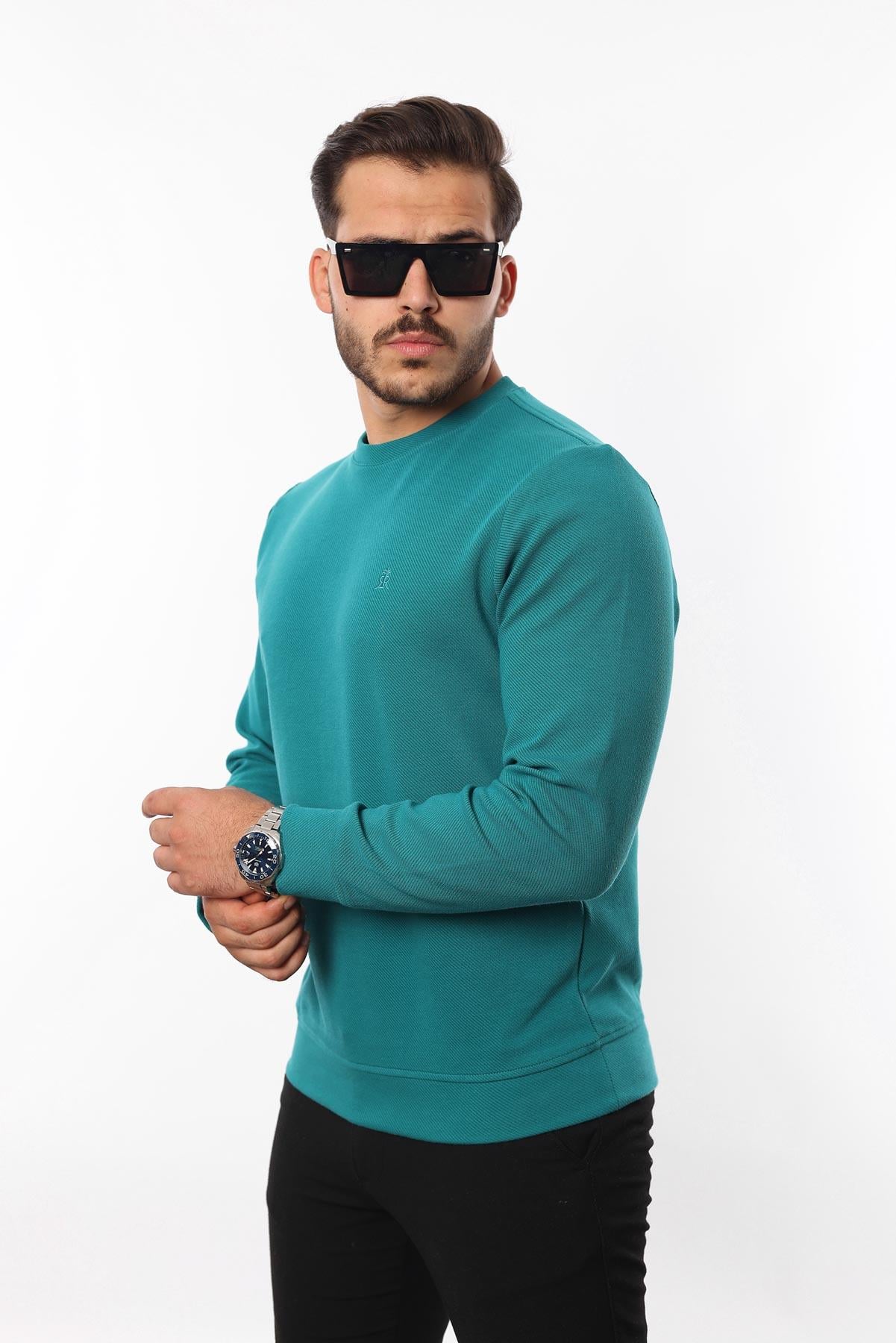 Diagonal Interlok Bisiklet Yaka Sweatshirt – Pamuk Viskon Regular Fit Rugatchi Exclusive