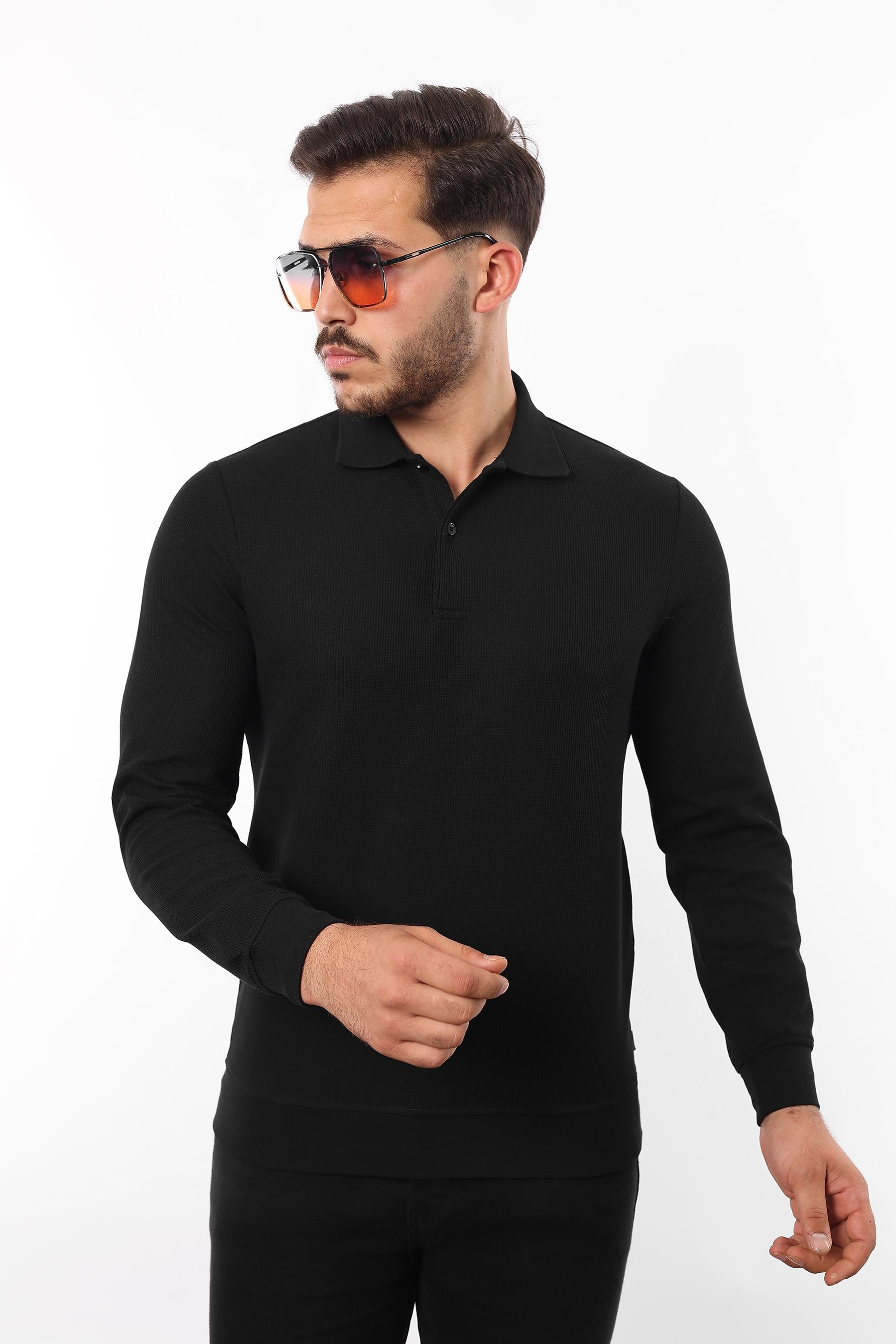 Waffle Dokuma Polo Yaka Sweatshirt – Pamuk Viskon Regular Fit Rugatchi Exclusive