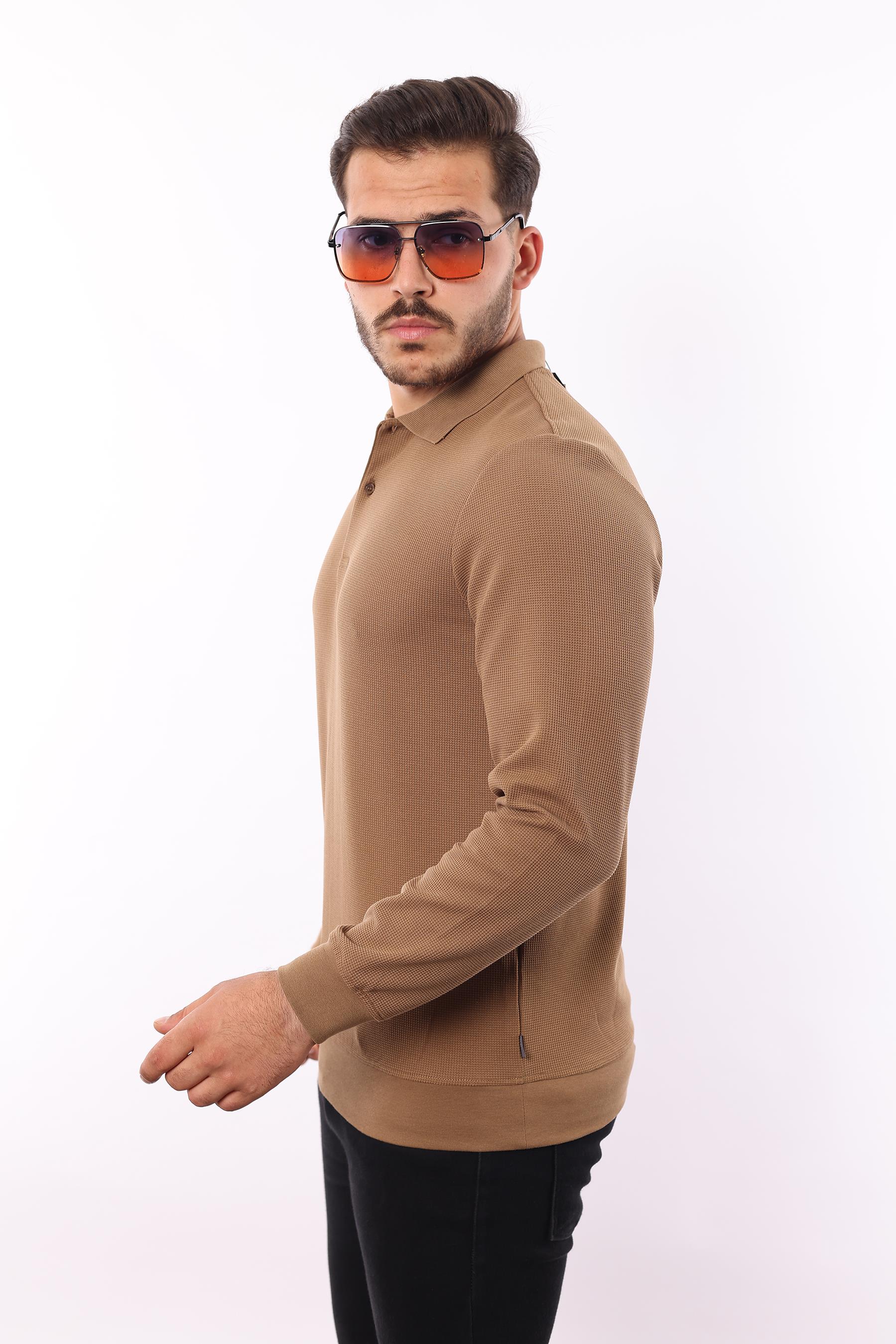Waffle Dokuma Polo Yaka Sweatshirt – Pamuk Viskon Regular Fit Rugatchi Exclusive