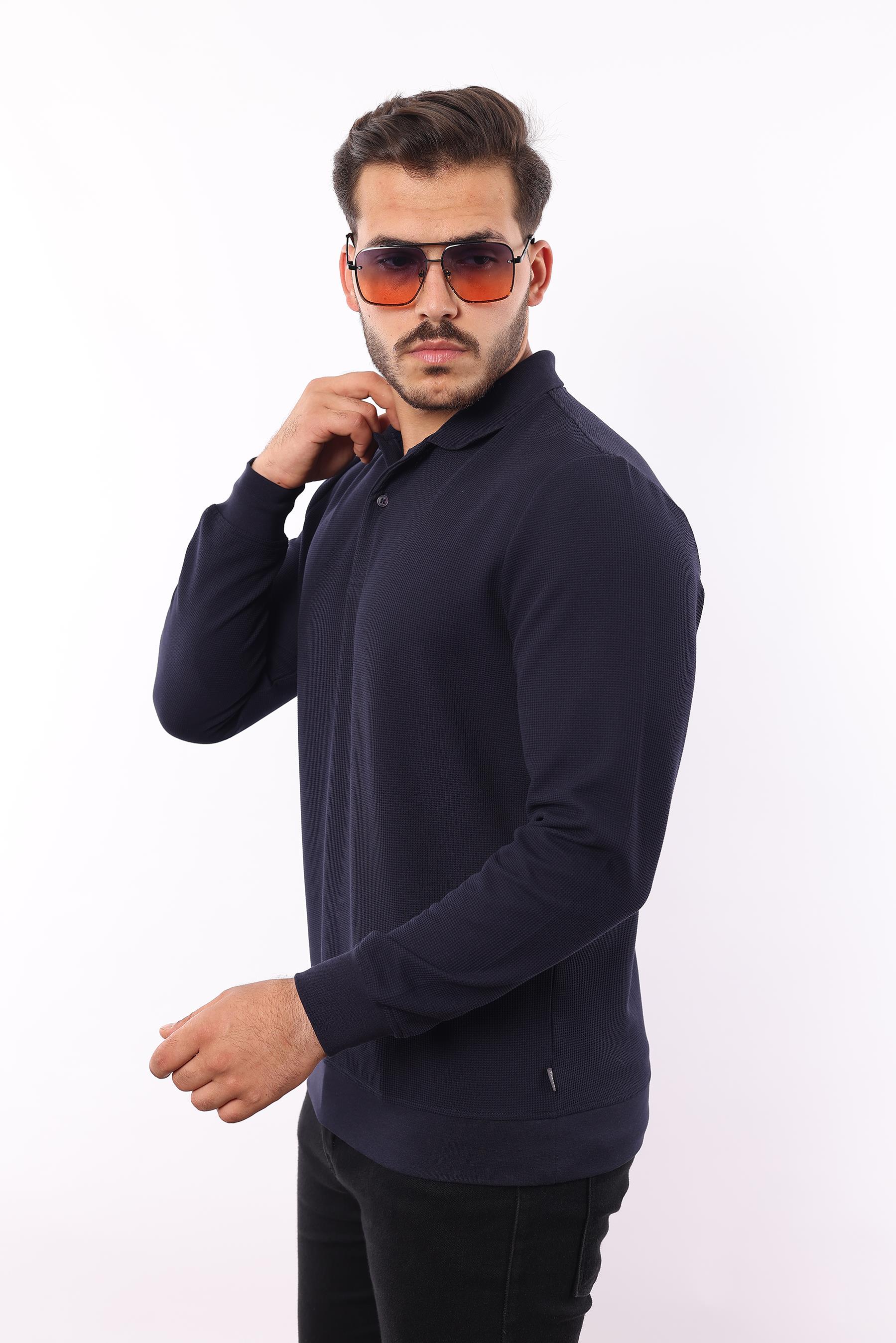 Waffle Dokuma Polo Yaka Sweatshirt – Pamuk Viskon Regular Fit Rugatchi Exclusive