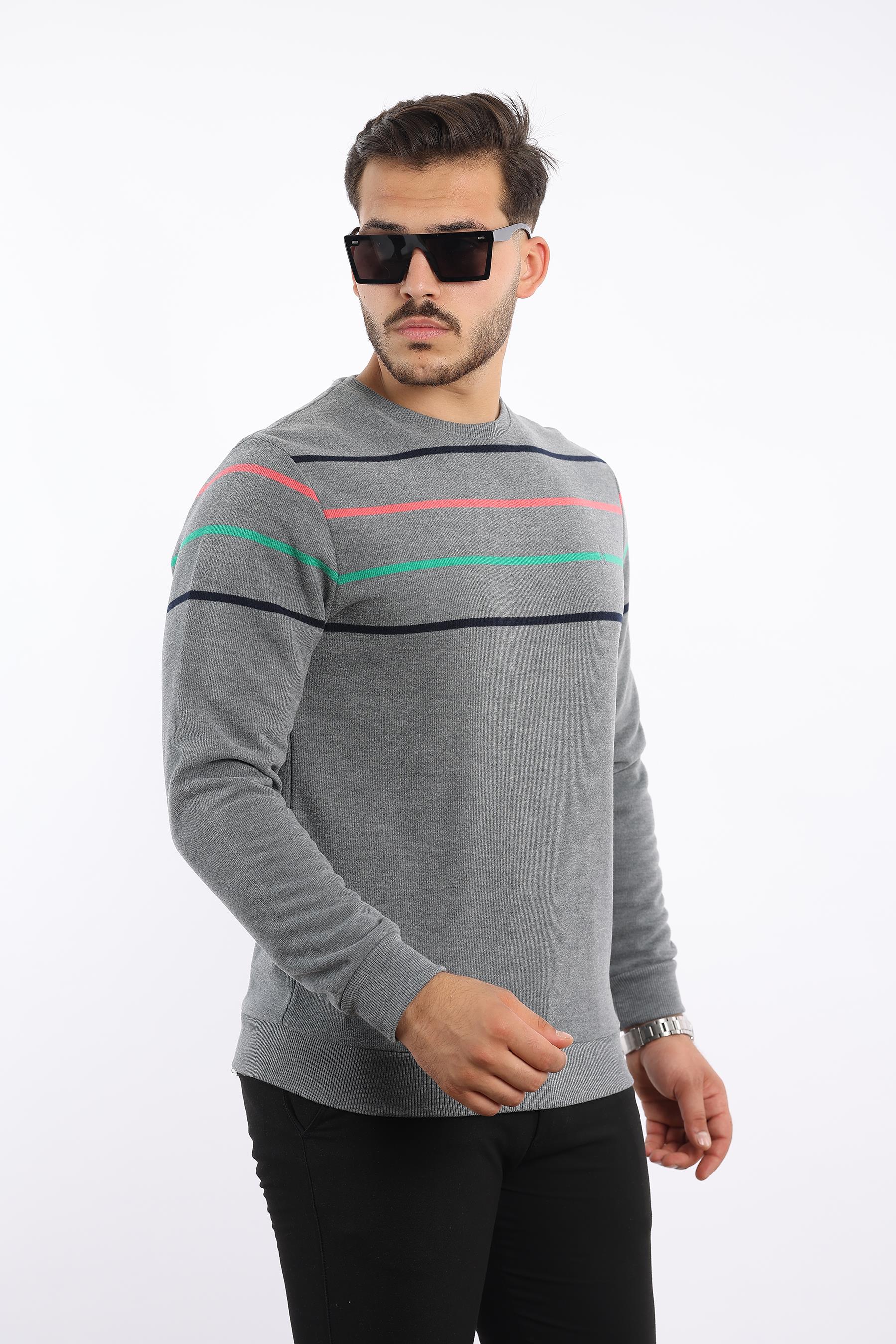 Panolu Selanik Dokuma Bisiklet Yaka Sweatshirt
