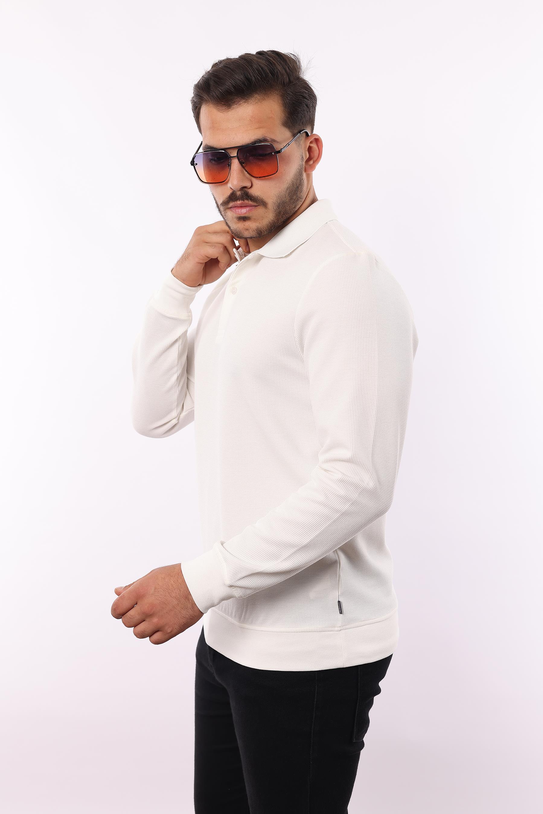Waffle Dokuma Polo Yaka Sweatshirt – Pamuk Viskon Regular Fit Rugatchi Exclusive