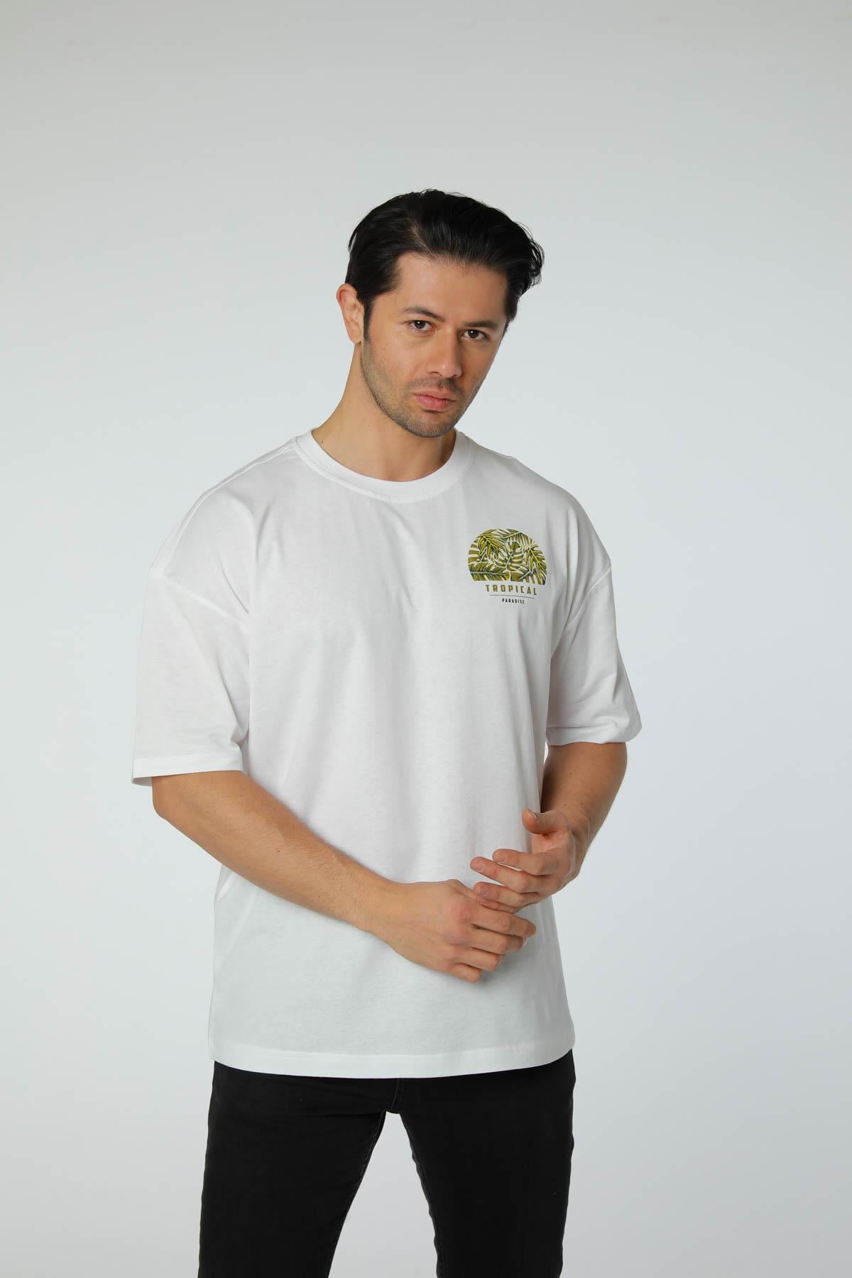 Baskılı Oversize Bisiklet Yaka T-Shirt
