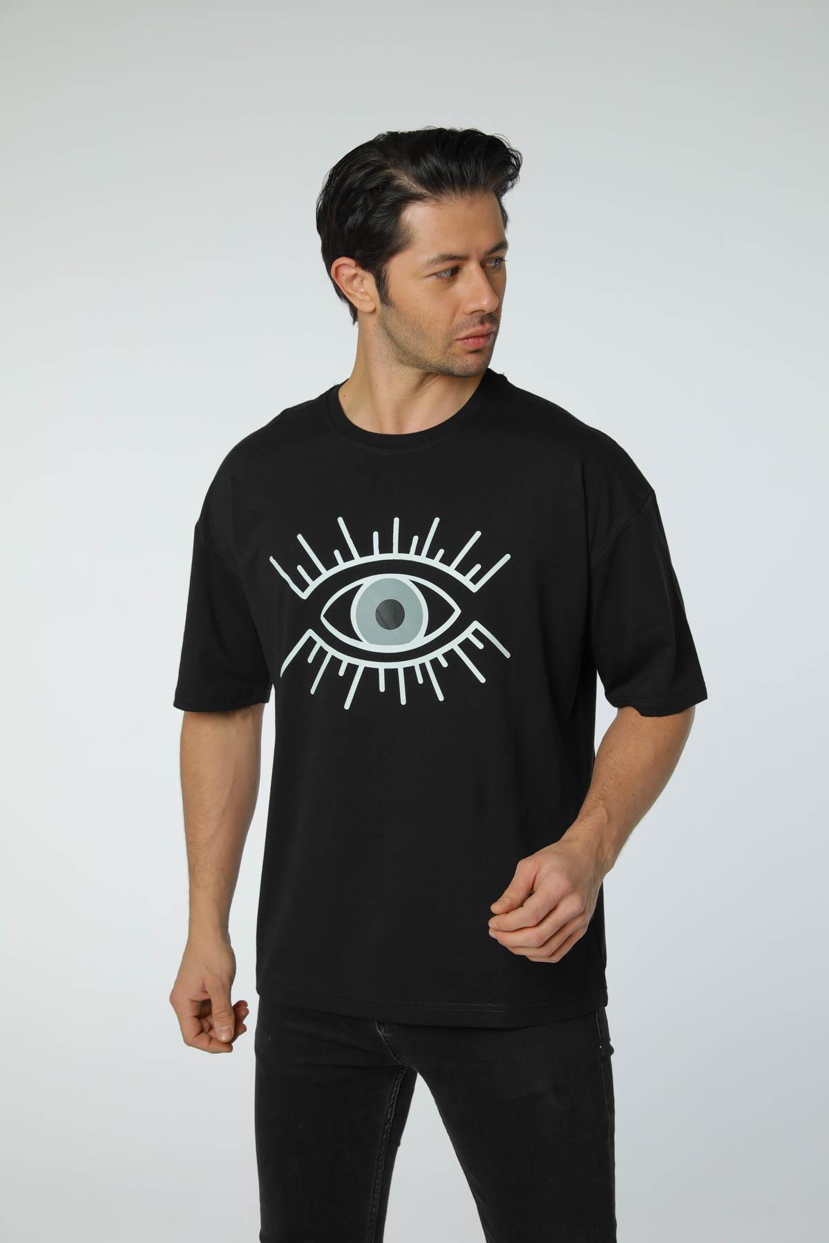 Baskılı Oversize Bisiklet Yaka T-Shirt