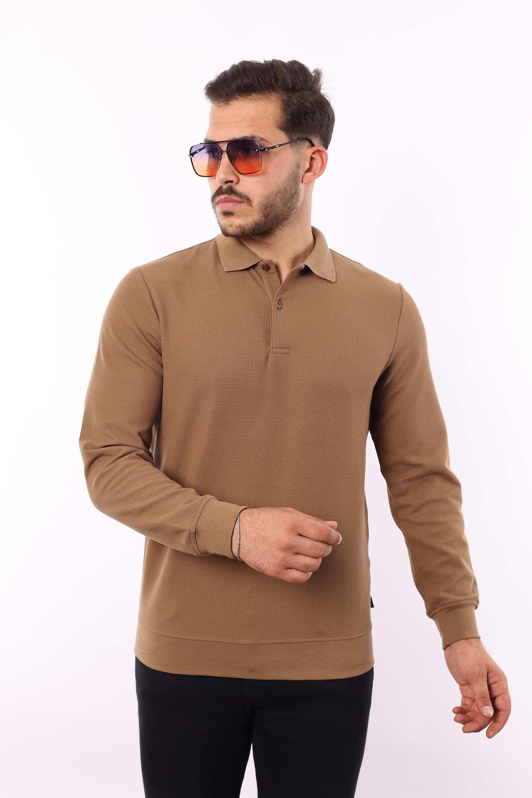 Waffle Dokuma Polo Yaka Sweatshirt – Pamuk Viskon Regular Fit Rugatchi Exclusive