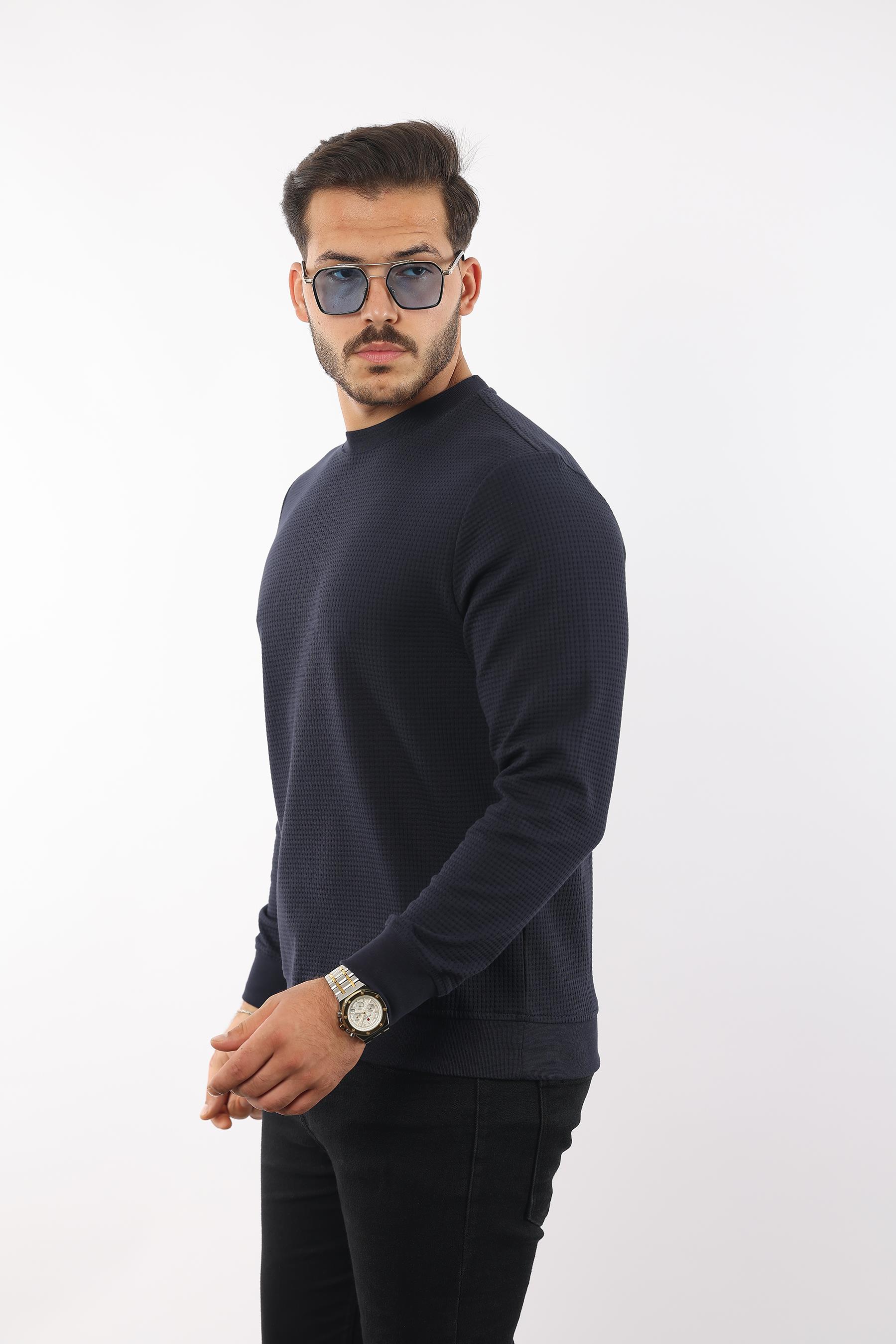 Waffle Dokulu Bisiklet Yaka Sweatshirt – Pamuk Viskon Regular Fit Rugatchi Exclusive