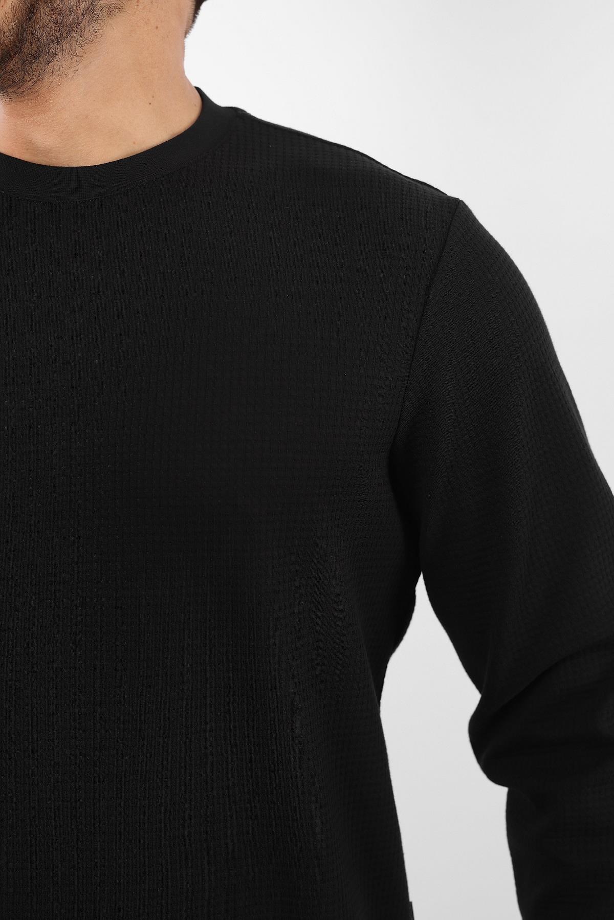 Waffle Dokulu Bisiklet Yaka Sweatshirt – Pamuk Viskon Regular Fit Rugatchi Exclusive