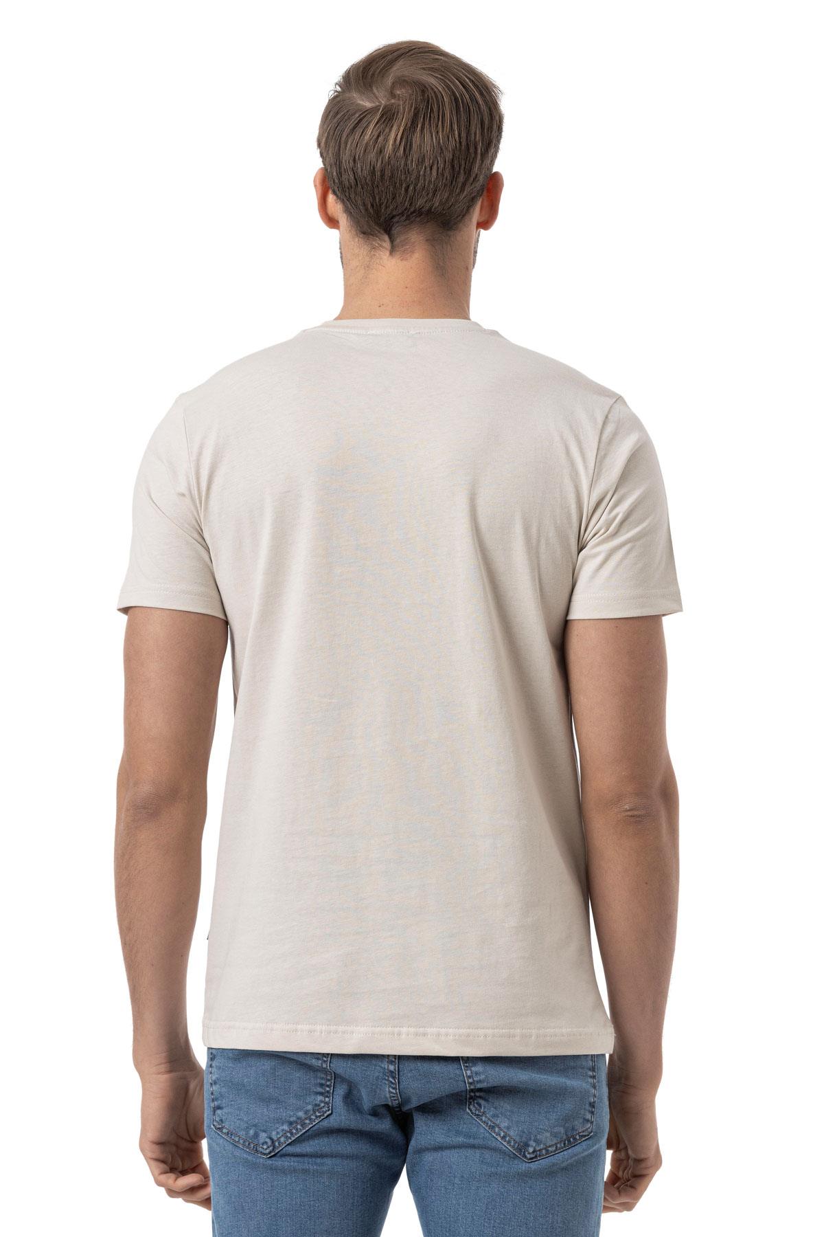 %100 Pamuk Nakışlı Bisiklet Yaka T-Shirt